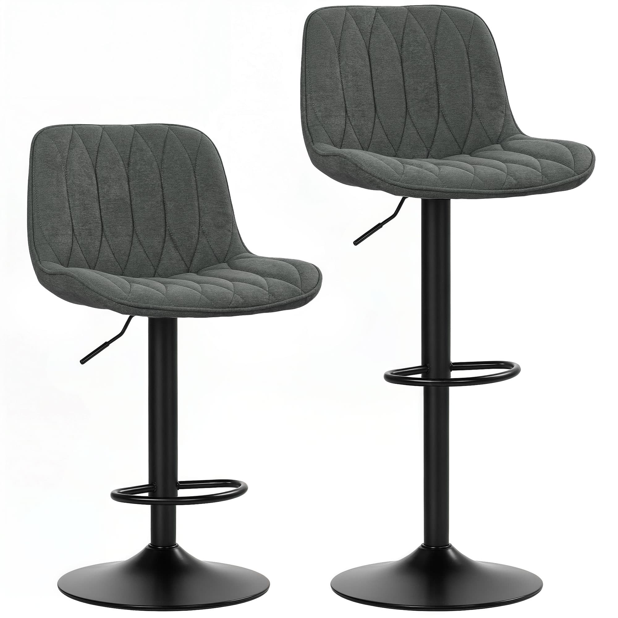 HOMCOM Bar Stools Set of 2, Height Adjustable Swivel Barstools with Backrest and Anti-Cat-Scratch Material for Kitchen, Breakfast Counter, Charcoal Grey