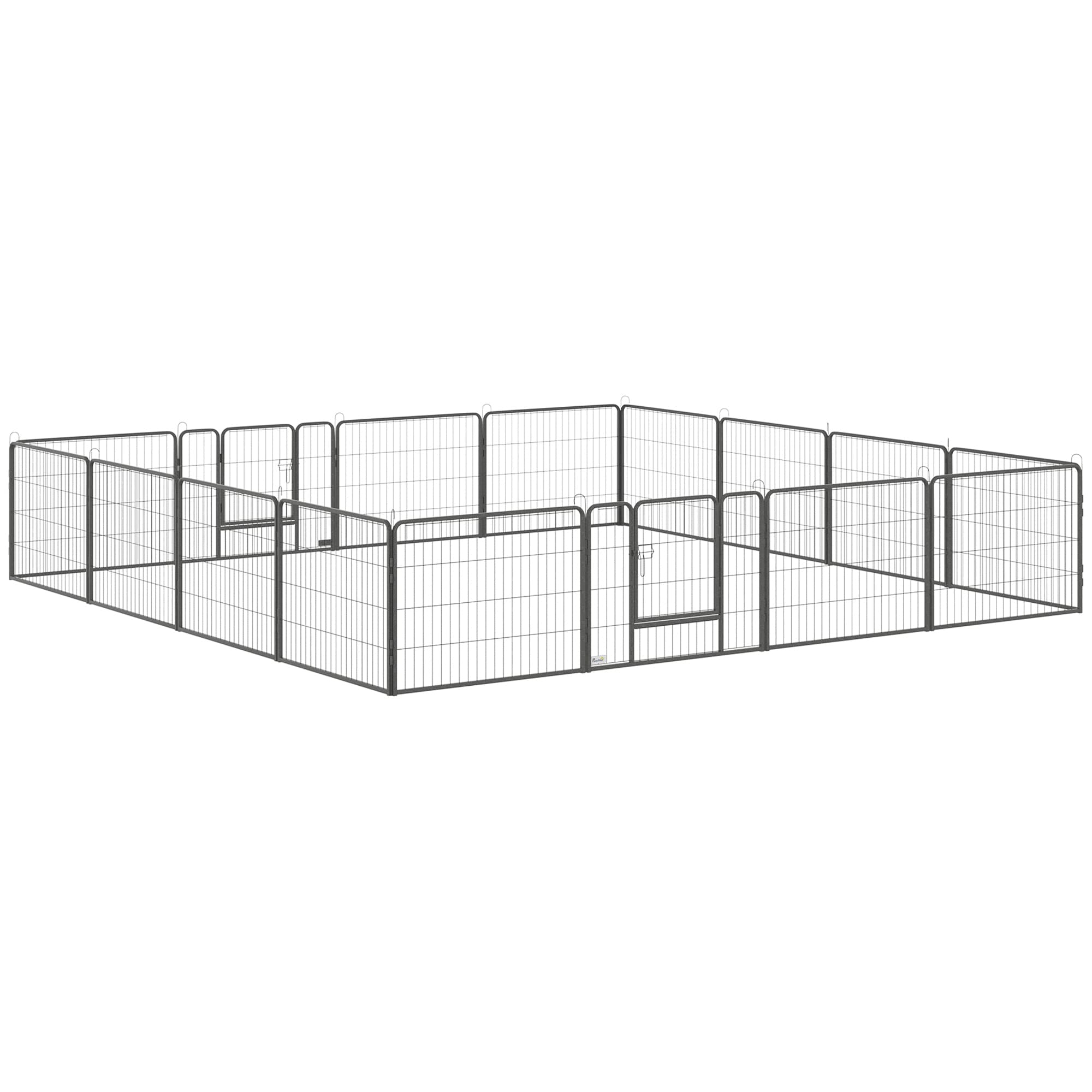 PawHut Heavy Duty Dog Pen with 2 Doors, 16 Panels Dog Playpen, Portable Puppy Pen for Indoors, Outdoors, 60H cm | Aosom UK