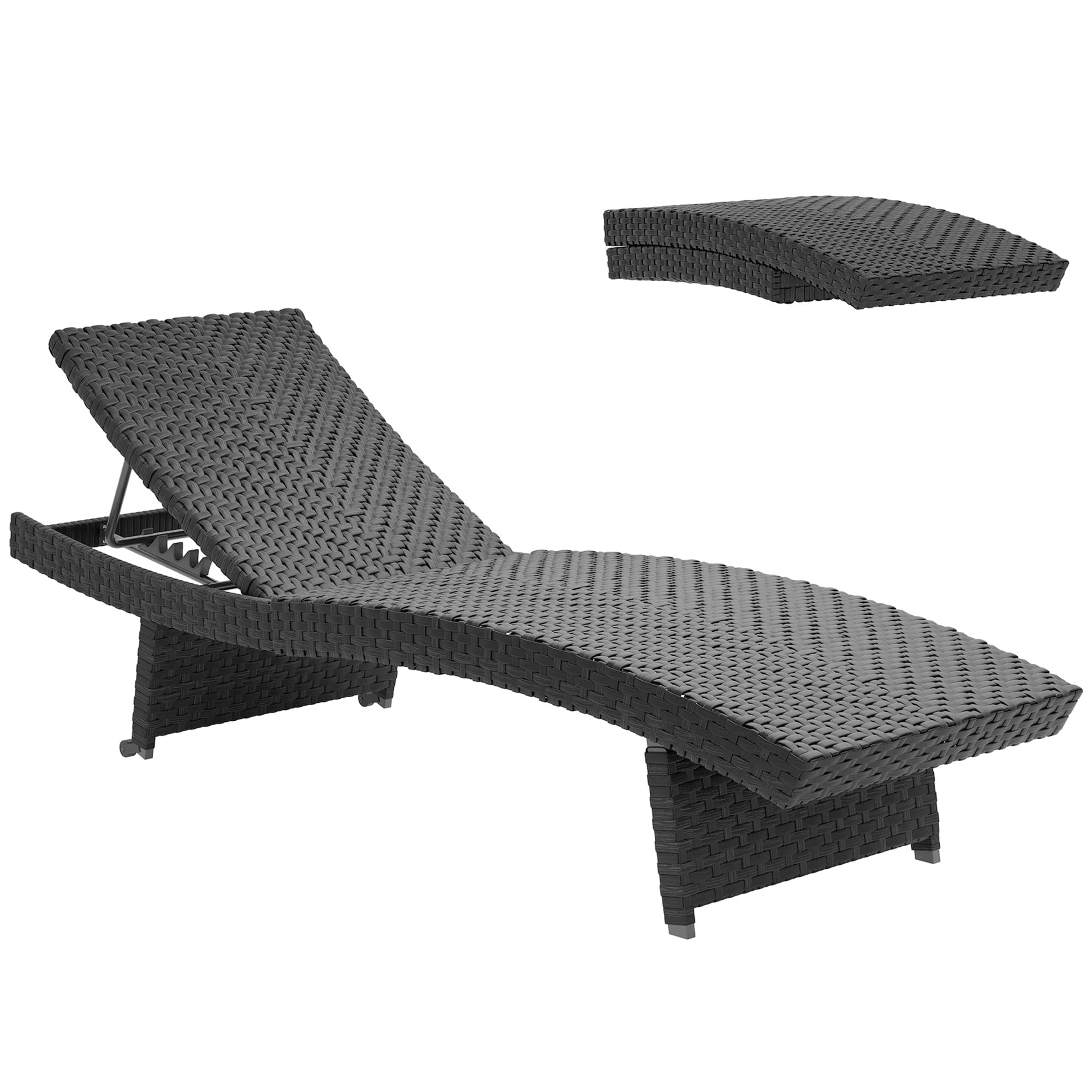 Outsunny Outdoor PE Rattan Sun Lounger with 4-Level Adjustable Backrest, Non-Slip Legs for Balcony, Beach, Black | Aosom UK