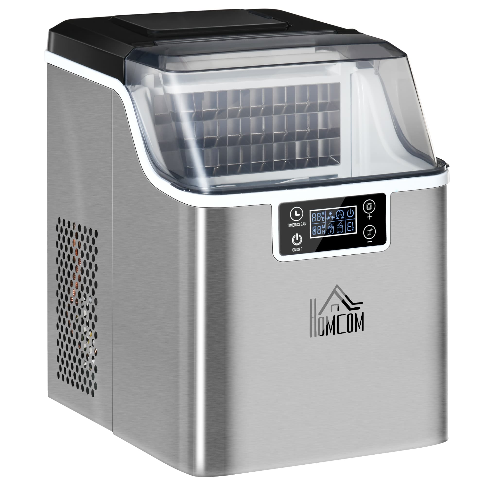 HOMCOM Ice Maker Machine, Counter Top Ice Cube Maker for Home, 20kg in 24 Hrs, 3.2L w/ Adjustable Cube Size, Self Cleaning Function | Aosom UK