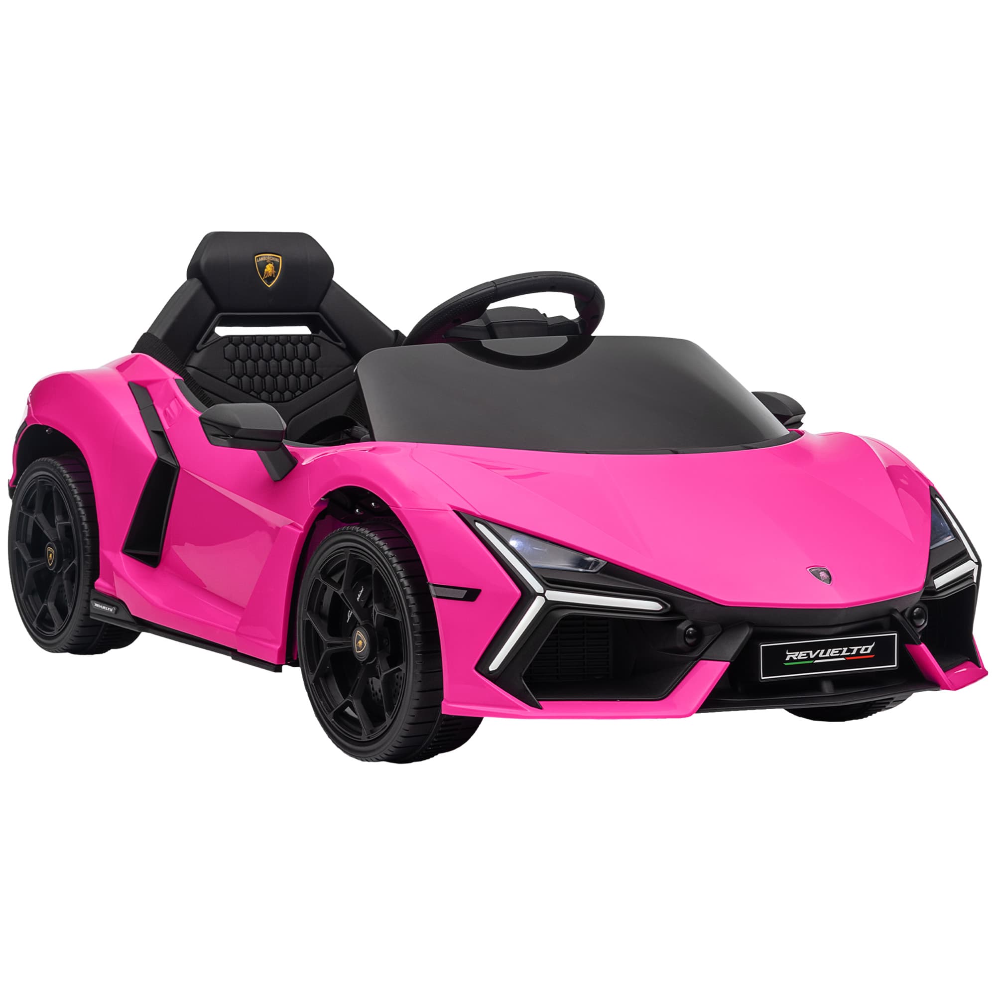 AIYAPLAY Lamborghini Revuelto Licensed 12V Ride on Car w/ Butterfly Doors, Transport Wheels, Suspension, Remote Control, Pink | Aosom UK