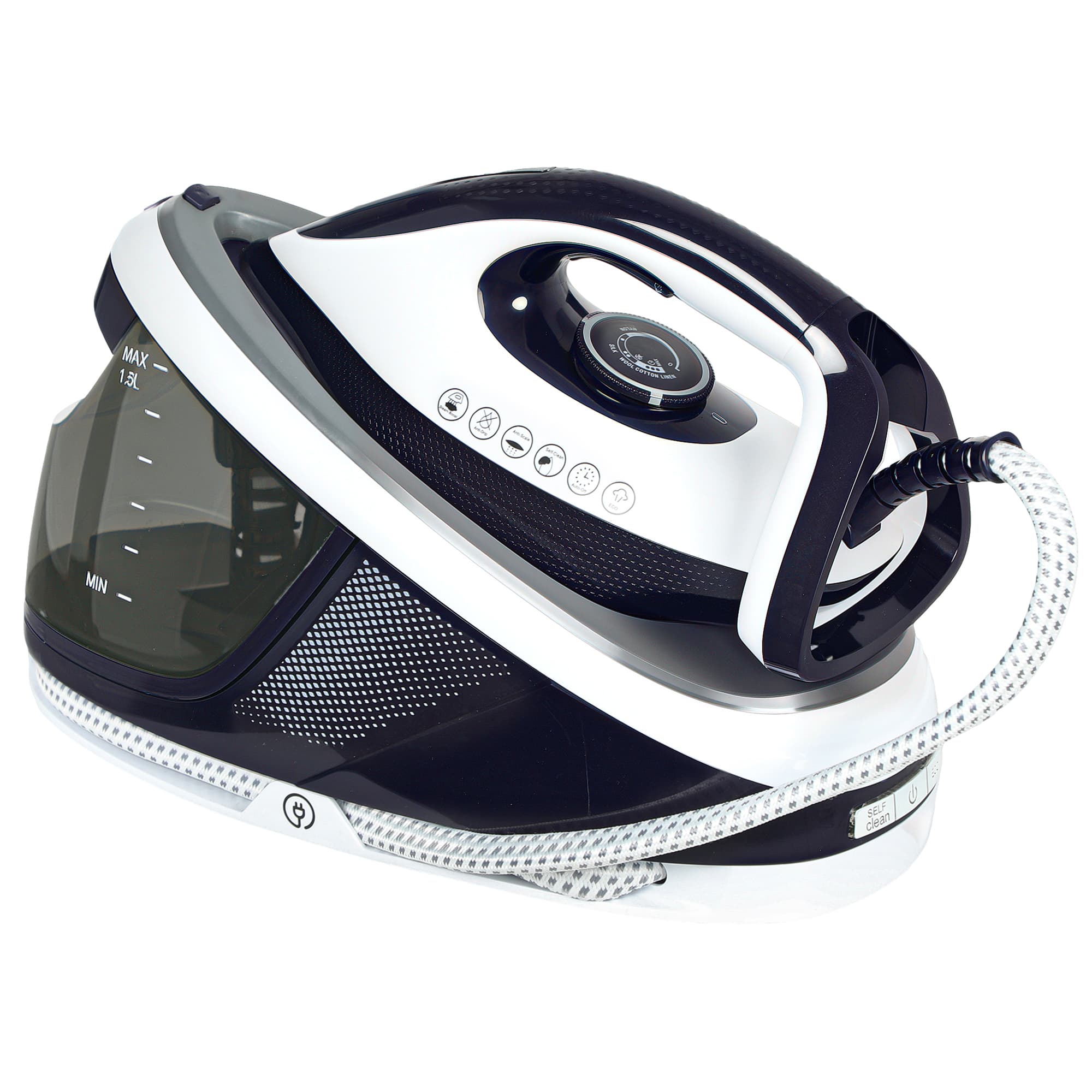 HOMCOM Steam Generator Iron with ECO Mode, Self-Cleaning, Powerful Vertical Steam, Automatic Shut-Off, Ceramic Non-stick Soleplate, Large 1.5L Detachable Water Tank, 8 Bar, 2600W, Blue