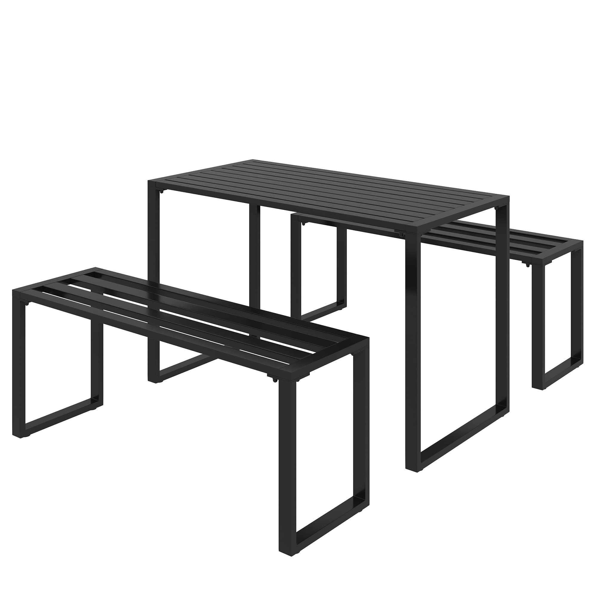 Outsunny 3Pcs Outdoor Dining Set Metal Beer Table Bench Patio Garden Yard Black | Aosom UK