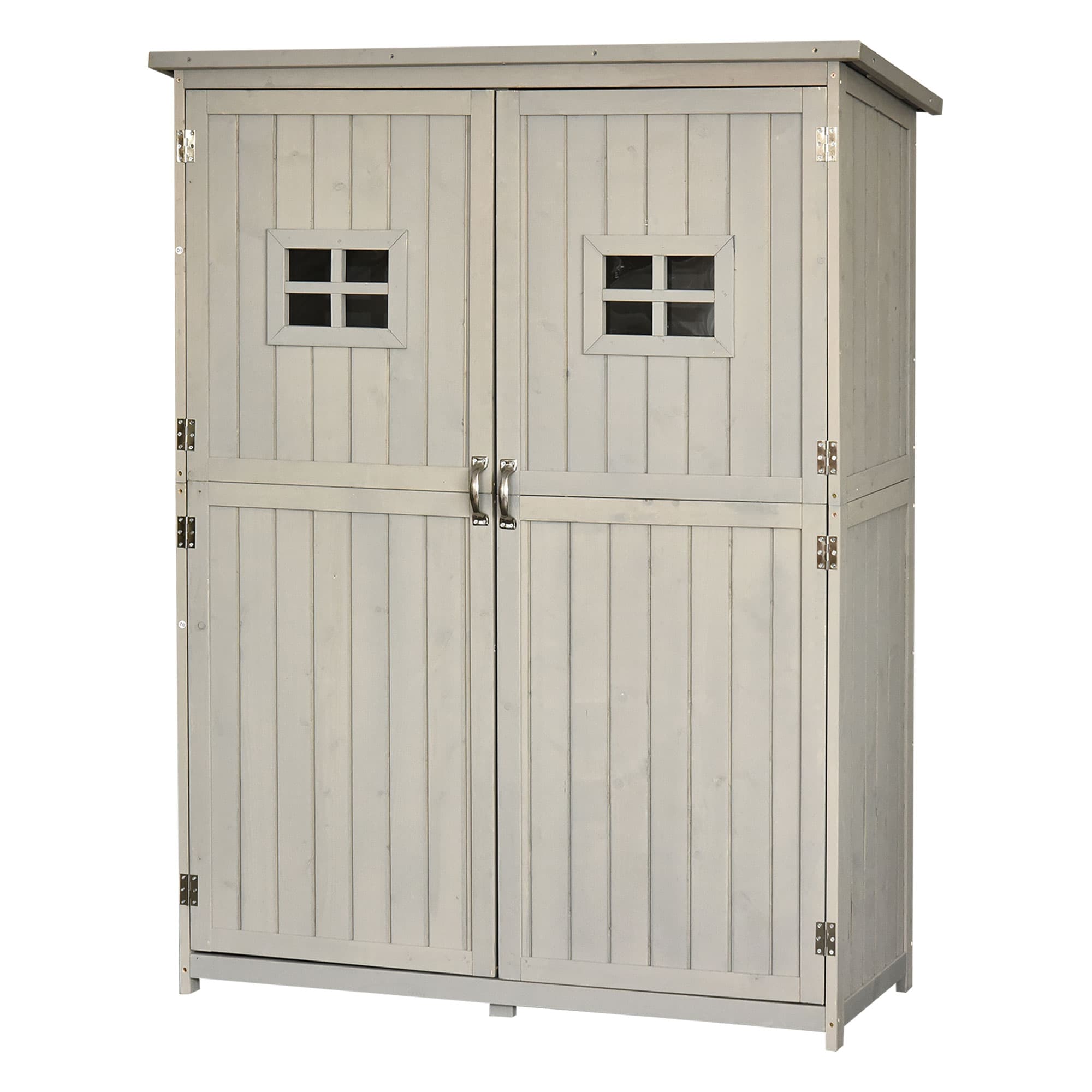 Outsunny Wooden Garden Shed Tool Storage with Two Windows, Outdoor Storage Cabinet for Tools & Equipment, 127.5x50x164cm | Aosom UK