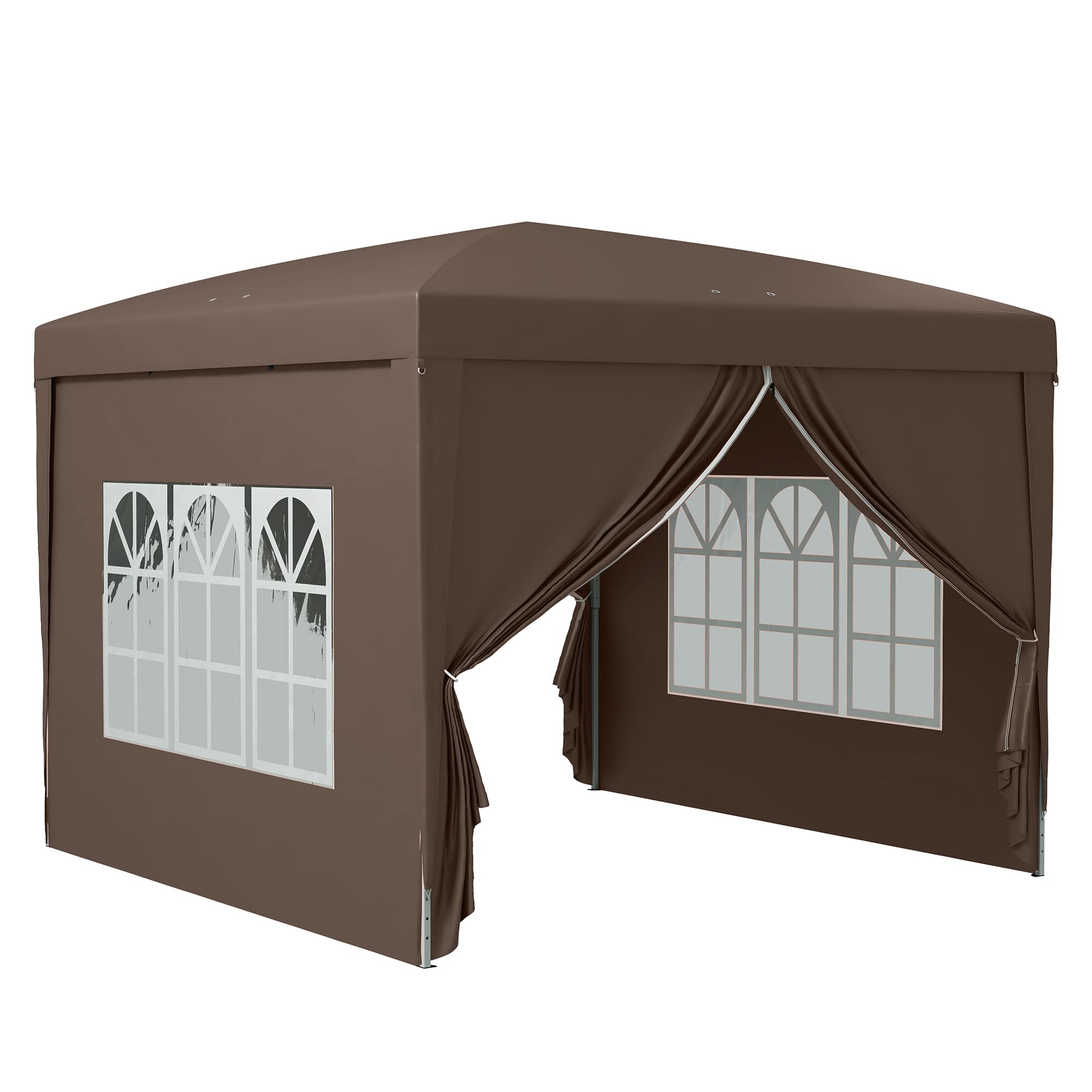 Outsunny 3 x 3m Steel Frame Gazebo, Water Resistant Canopy Tent with Carry Bag for Weddings, Camping & Outdoor Events, Brown | Aosom UK