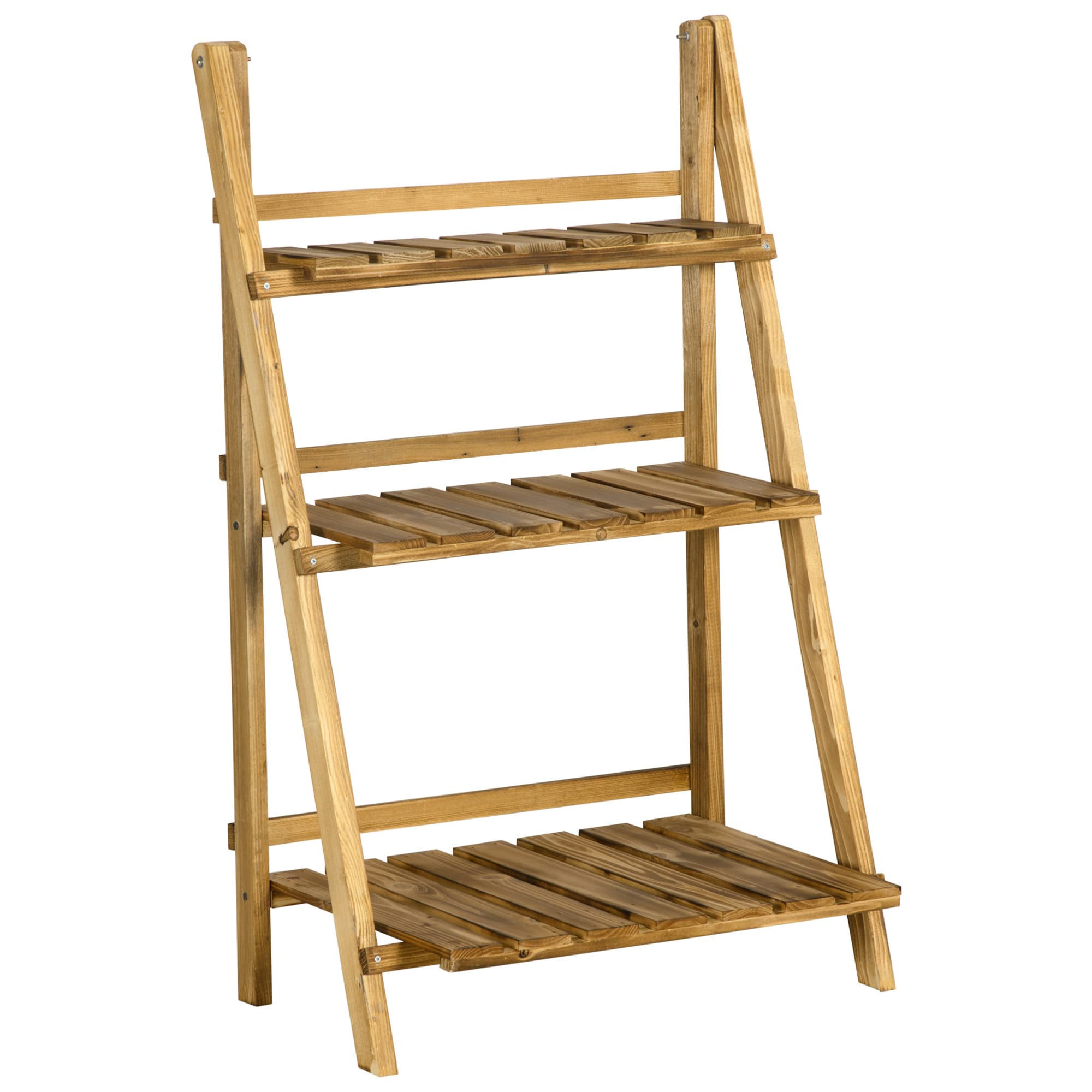 Outsunny Wooden Folding Flower Pot Stand 3 Tier Garden Planter Display Ladder Gardener Storage Shelves Rack (60L x 37W x 93H (cm)) | Aosom UK
