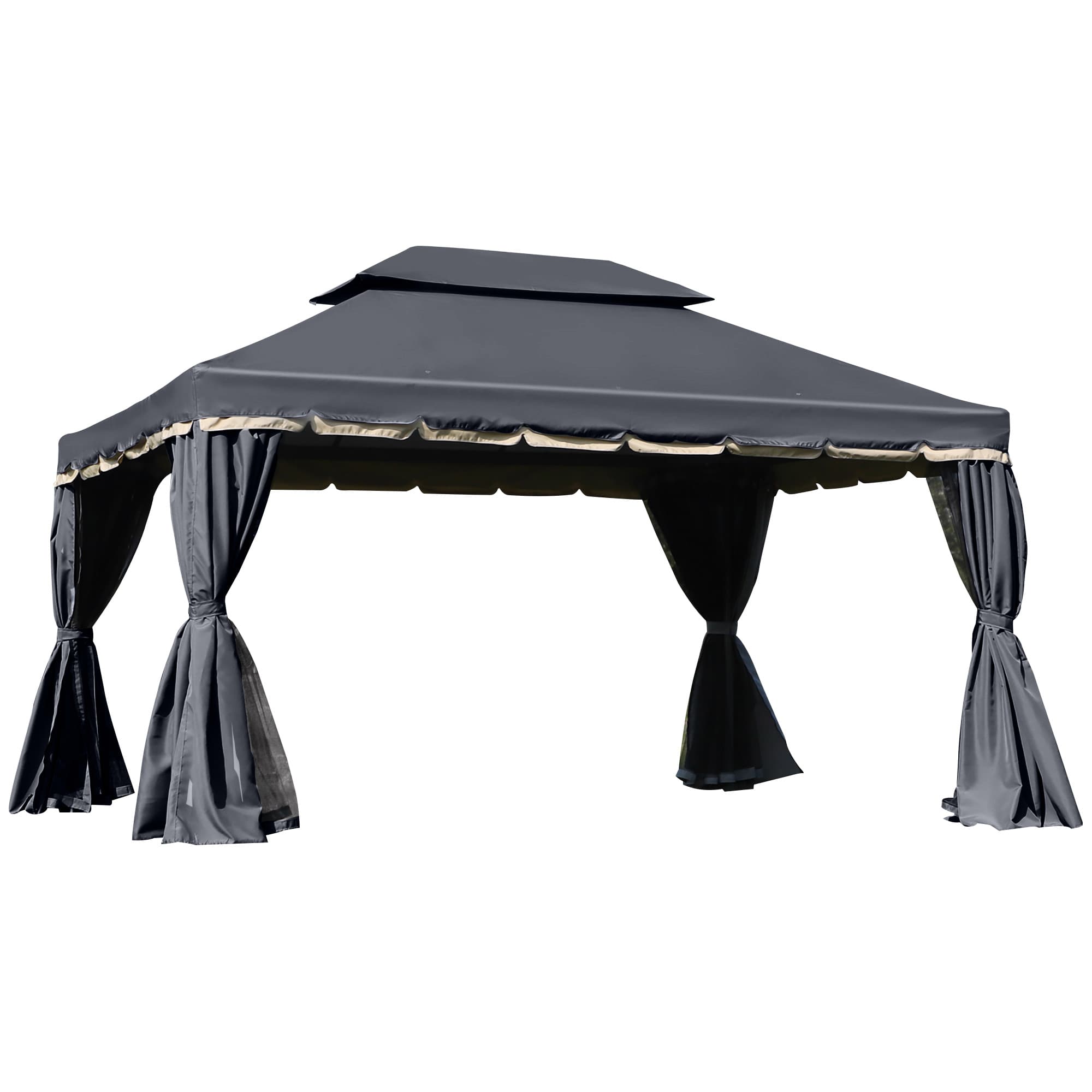 Outsunny 3 x 4m Curtain Gazebo, Wedding Gazebo with Aluminium Canopy Shelter, Nets and Curtains for Garden and Deck, Black | Aosom UK