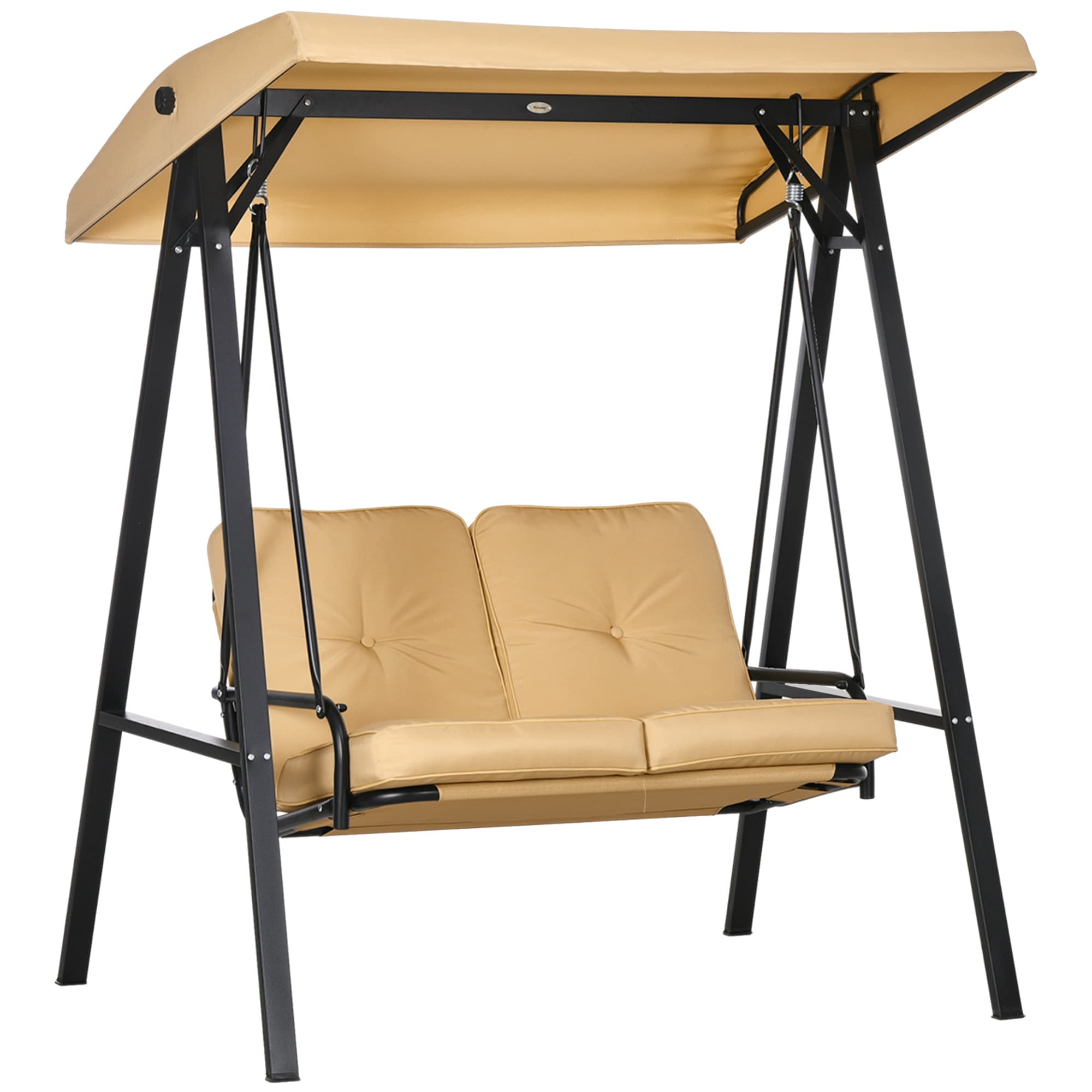 Outsunny Two-Seater Garden Swing Bench, with Adjustable Canopy - Beige | Aosom UK