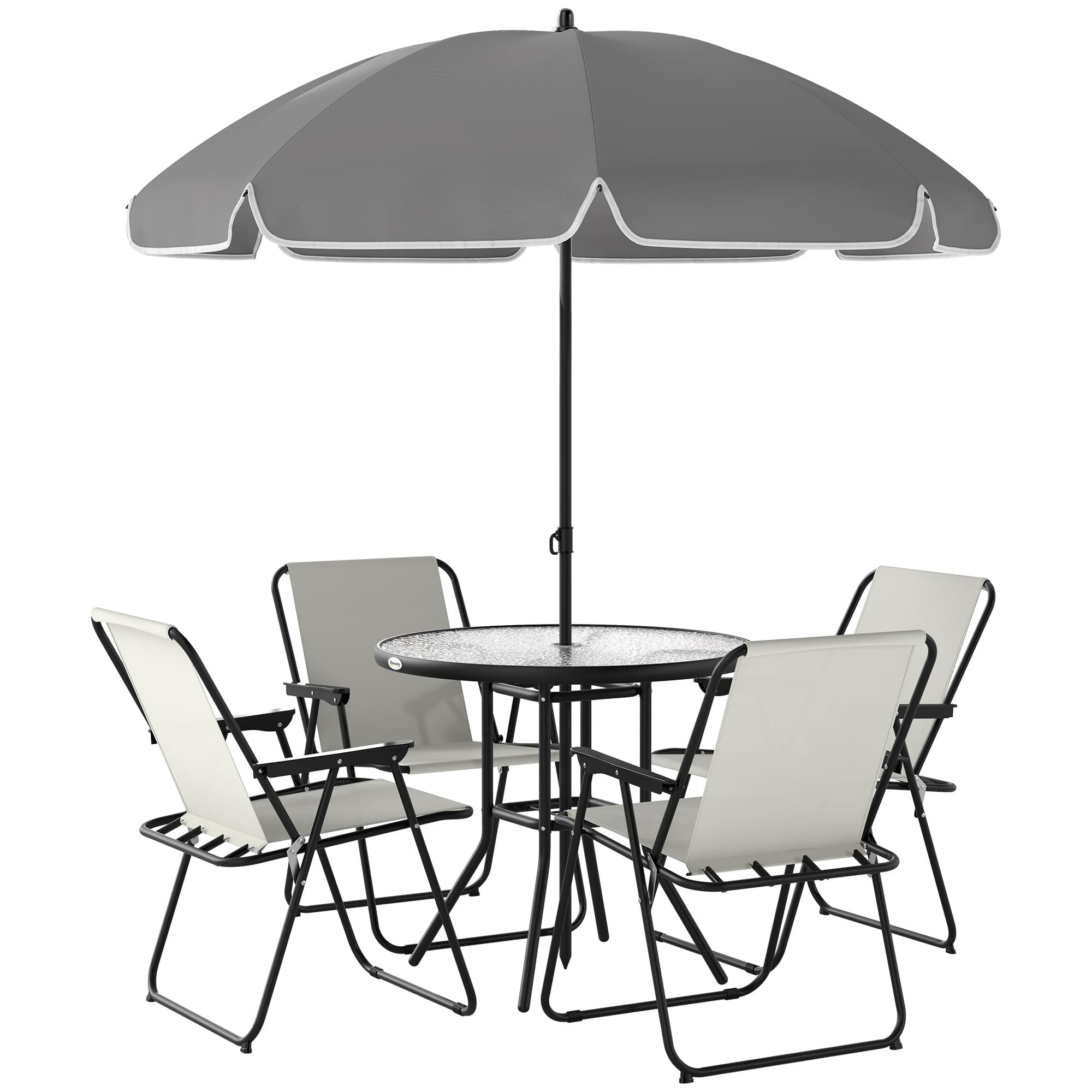 Outsunny 4 Seater Garden Furniture Set, Outdoor Garden Dining Set with Folding Chairs and Round Glass Top Table for Patio, Cream White