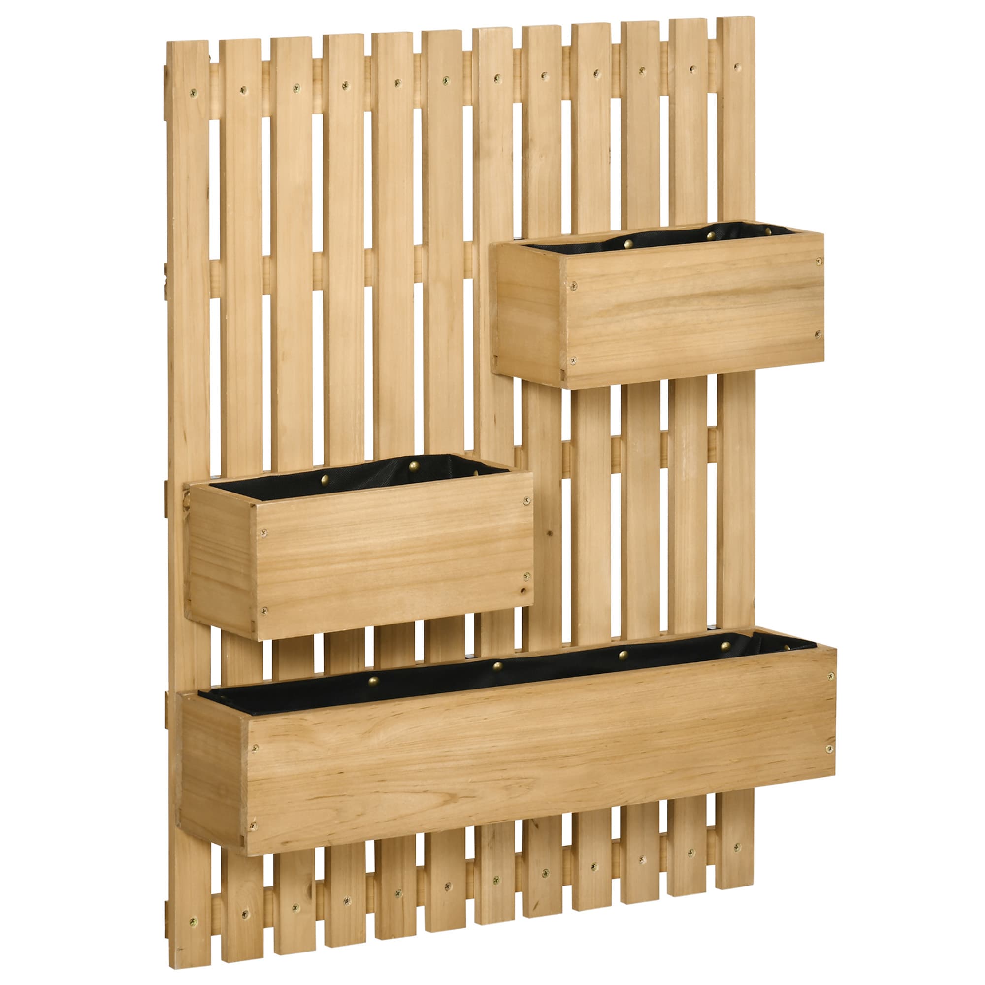 Outsunny Wall-mounted Wooden Garden Planters with Trellis, Drainage Holes and 3 Movable Planter Boxes, Wall Raised Garden Bed for Patio, Natural