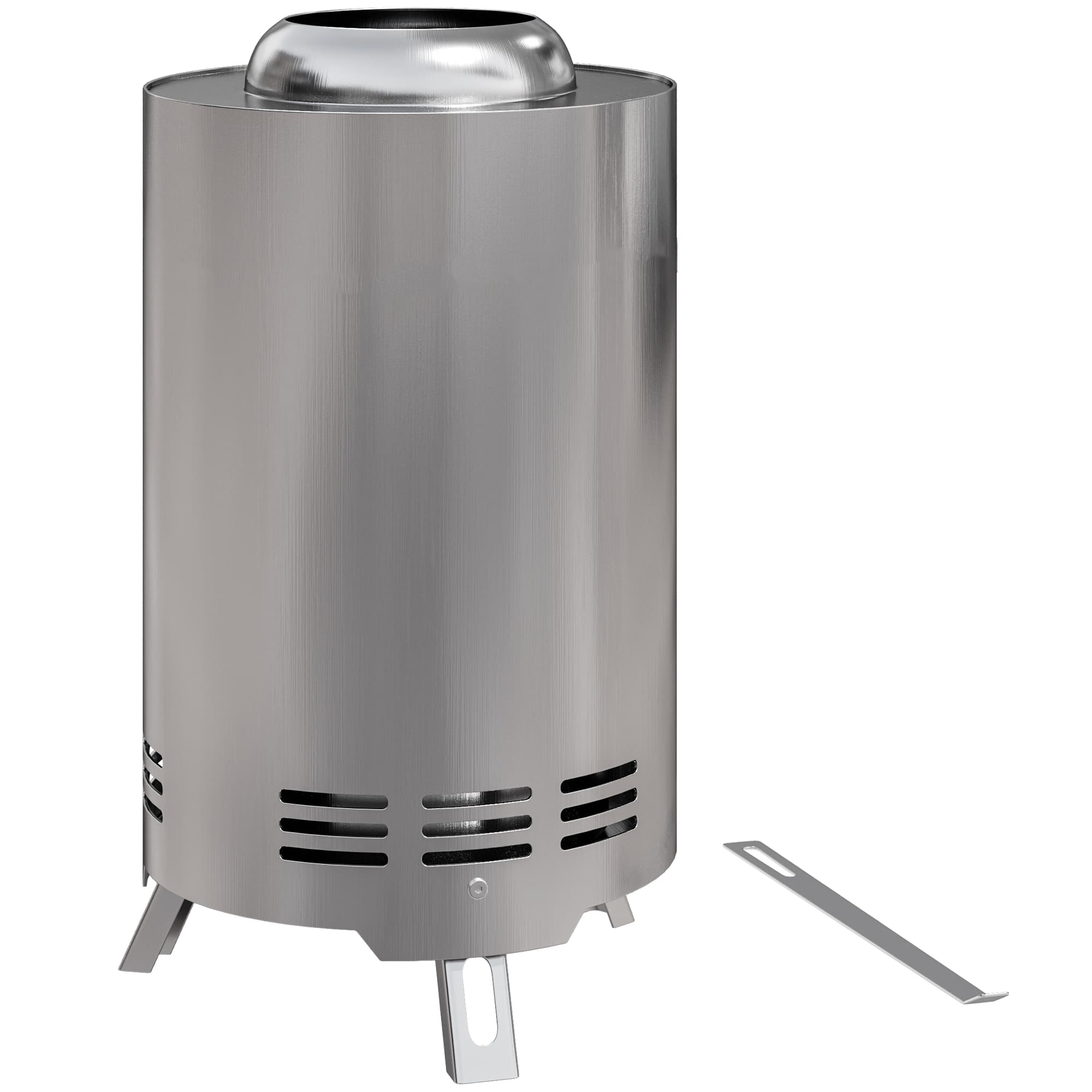 Outsunny Smokeless Fire Pit, 16 x 16 cm Stainless Steel Portable Wood Burning Firepit with Poker for Garden Camping Bonfire Party, Silver Tone