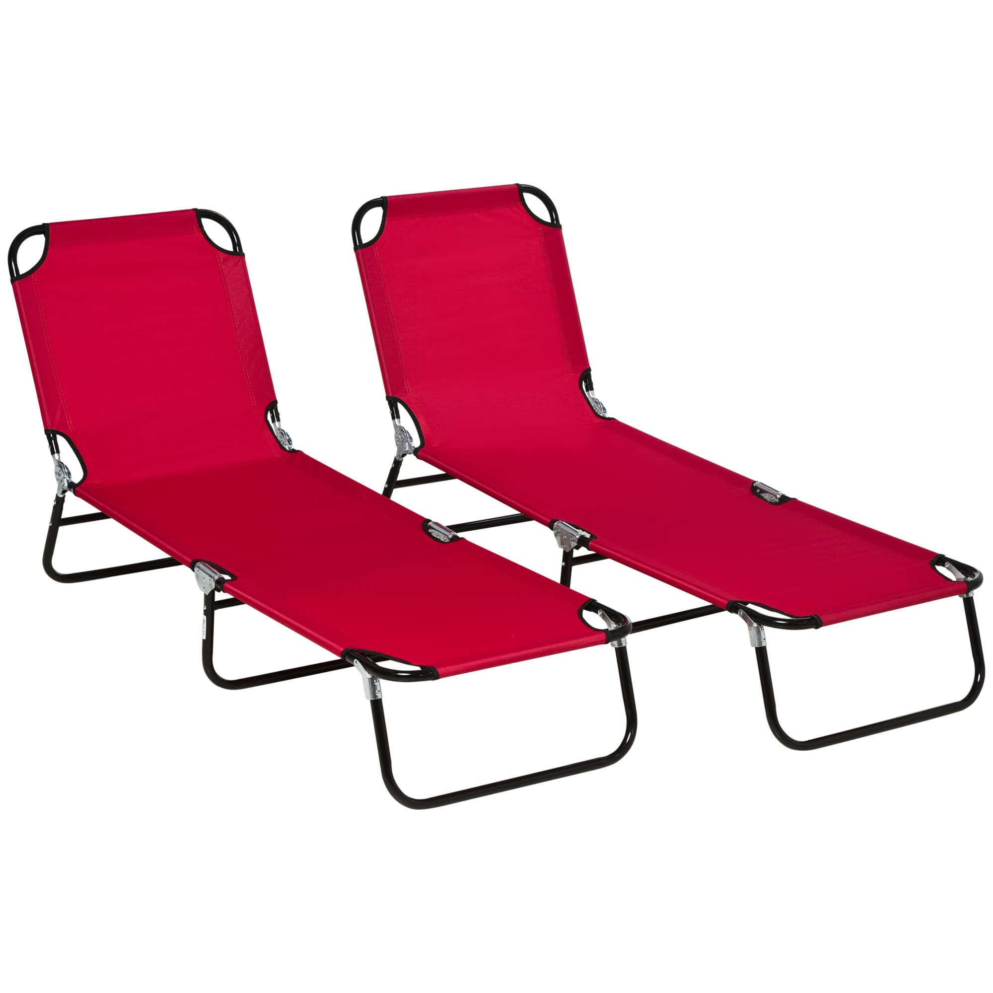 Outsunny Folding Sun Loungers Set of 2, Outdoor Day Bed with 5-Position Adjustable Backrest for Beach, Patio, Wine Red | Aosom UK