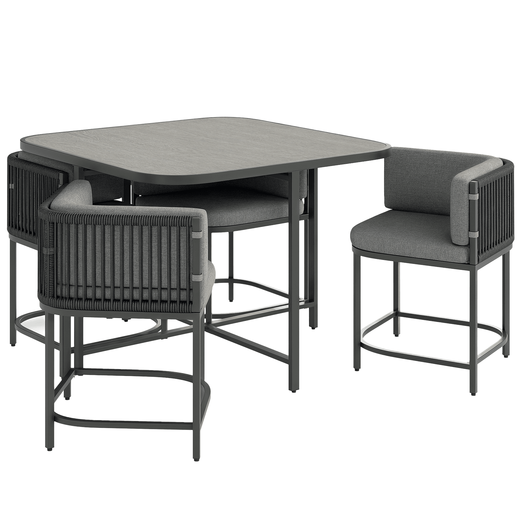 Outsunny 4-Seater Rattan Cube Garden Furniture Set with Cushions - Charcoal Grey