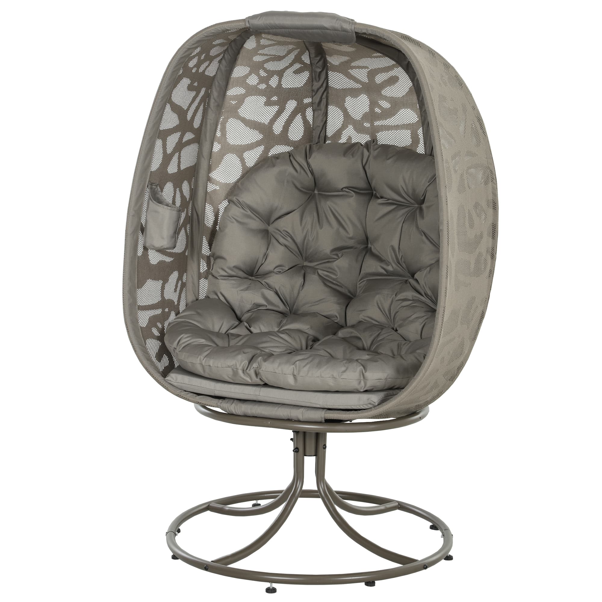 Outsunny Swivel Egg Chair with Cushions, Indoor Outdoor Lounge Chair for Balcony, Poolside, Patio and Living Room, Sand Brown