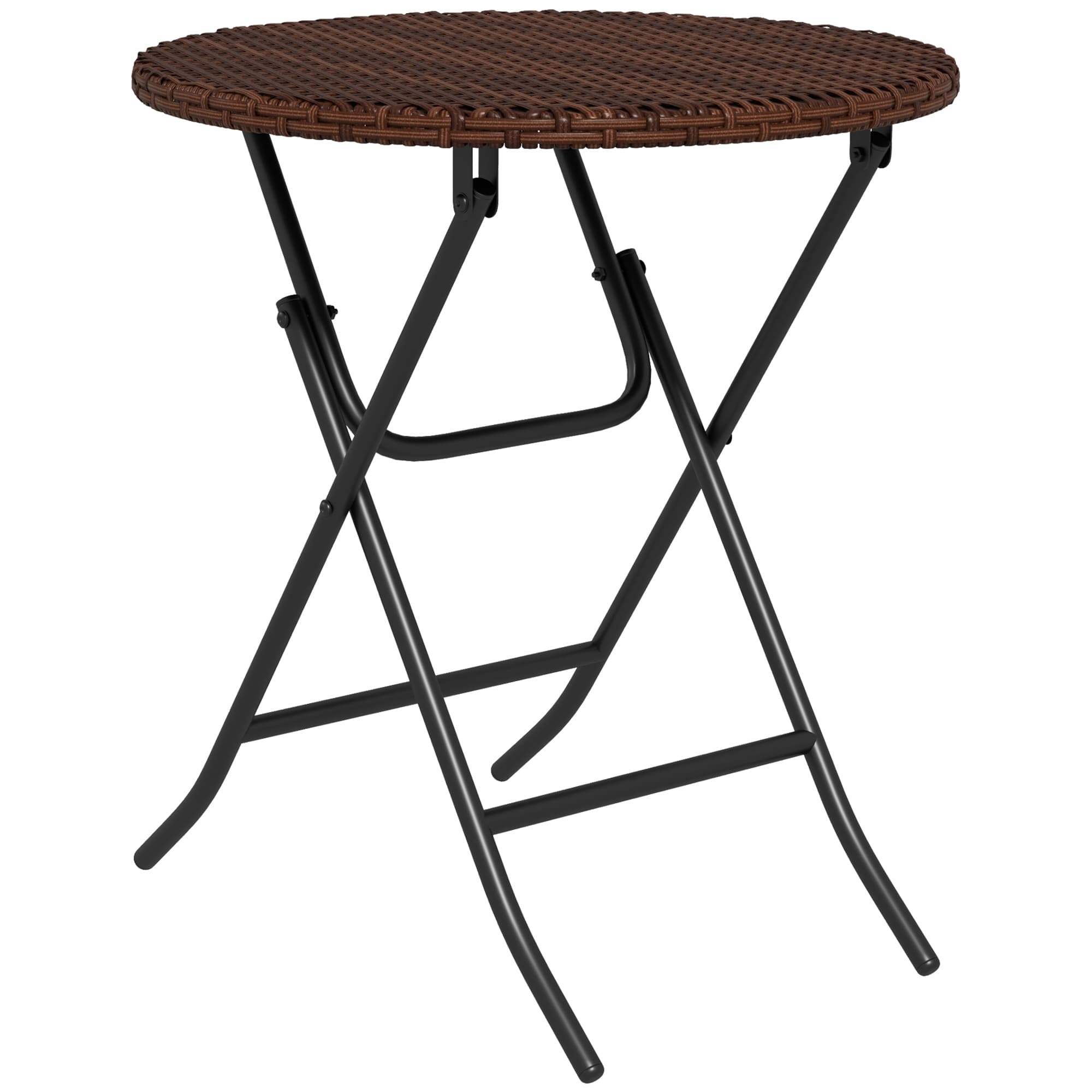 Outsunny Foldable PE Rattan Outdoor Coffee Table, Metal Frame Wicker Round Side Table, Coffee Table Side Table for Garden, Mixed Brown | Aosom UK