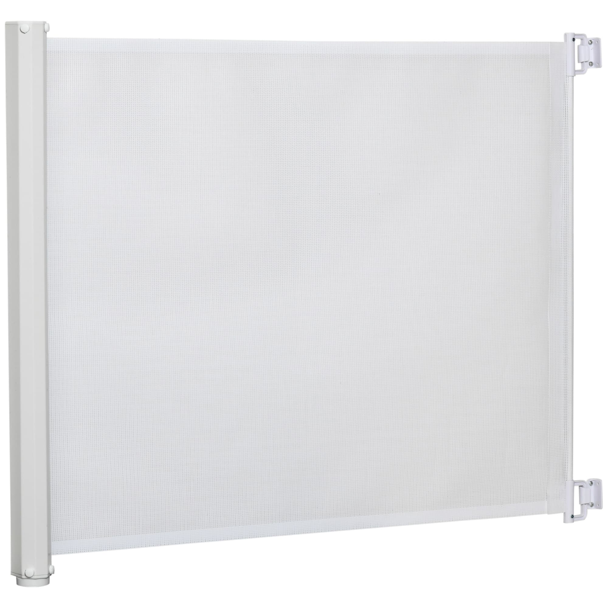PawHut Retractable Stair Gate, 115 x 82.5 cm, White, Dog Pet Barrier for Doorway, Stair, Hallway | Aosom UK