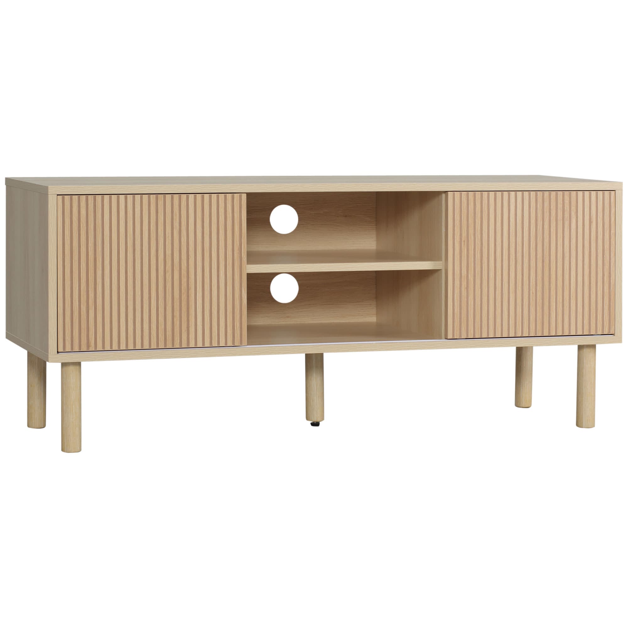 HOMCOM TV Stand Cabinet, TV Unit for TVs up to 50", TV Cabinet with Storage Shelves, Sliding Doors and Cable Holes for Living Room, Bedroom, Natural Wood Finish | Aosom UK