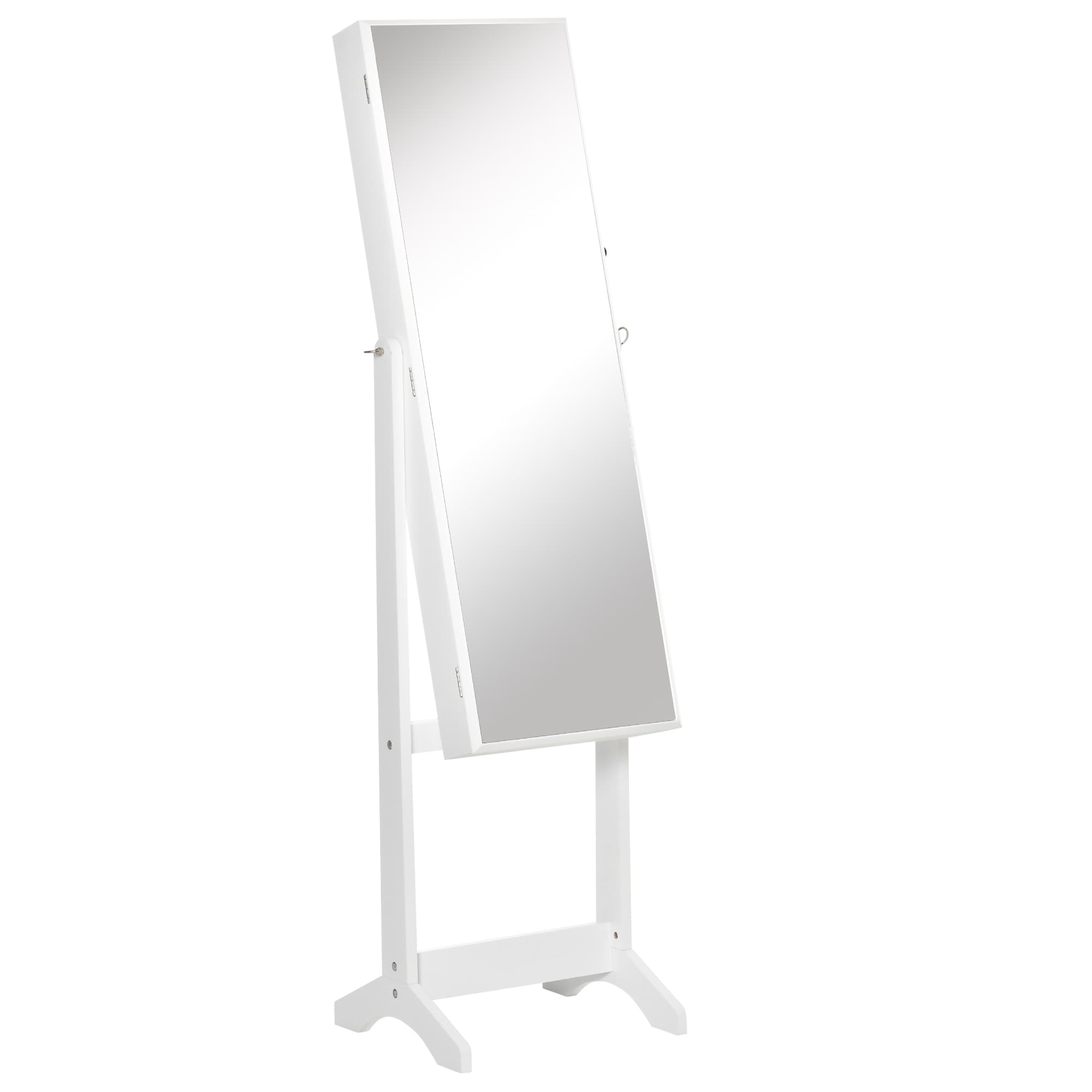 HOMCOM Lockable Jewellery Cabinet with Full-Length Mirror, Armoire Organiser for Bedroom Dressing Room, White | Aosom UK