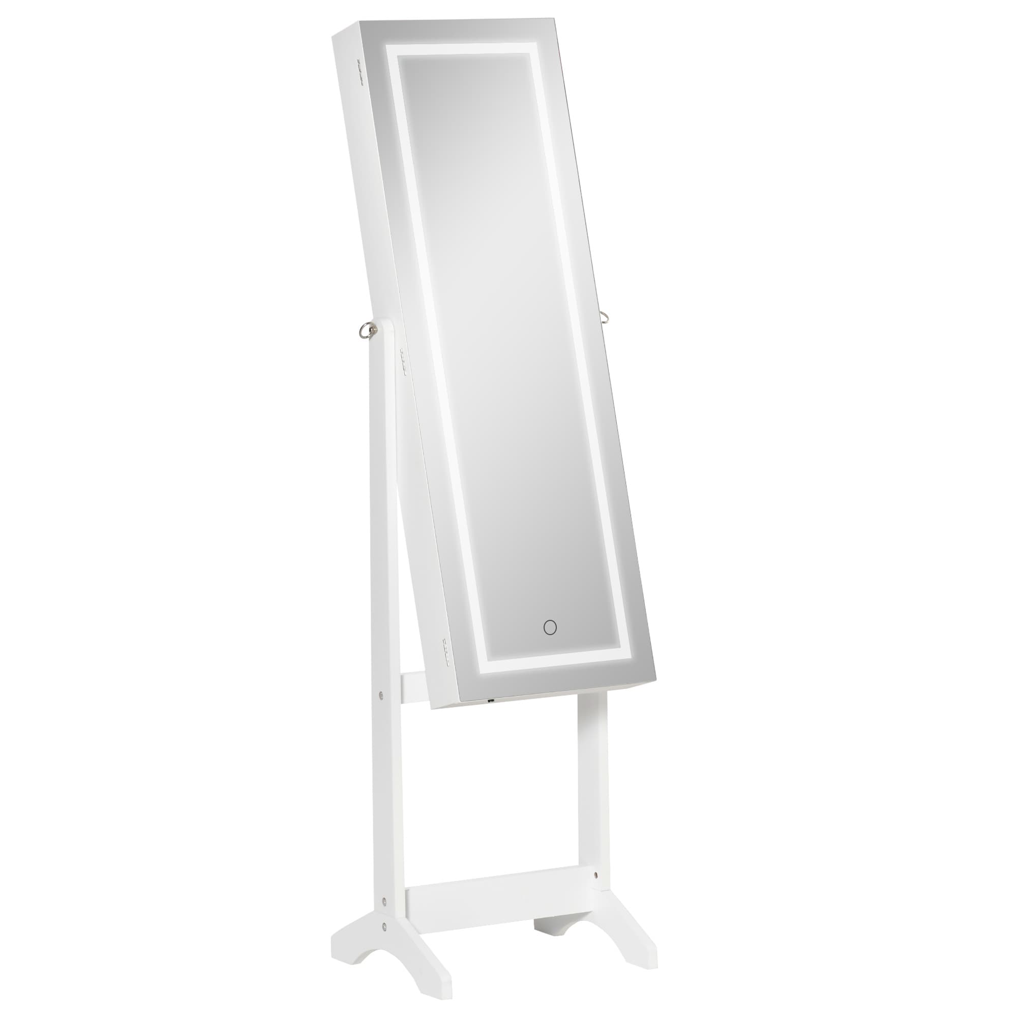 HOMCOM Mirror Jewelry Cabinet with LED Light, Three Storage Boxes & Five Shelves Storage for Make-up, Perfumes, Jewellery, Lockable, White | Aosom UK