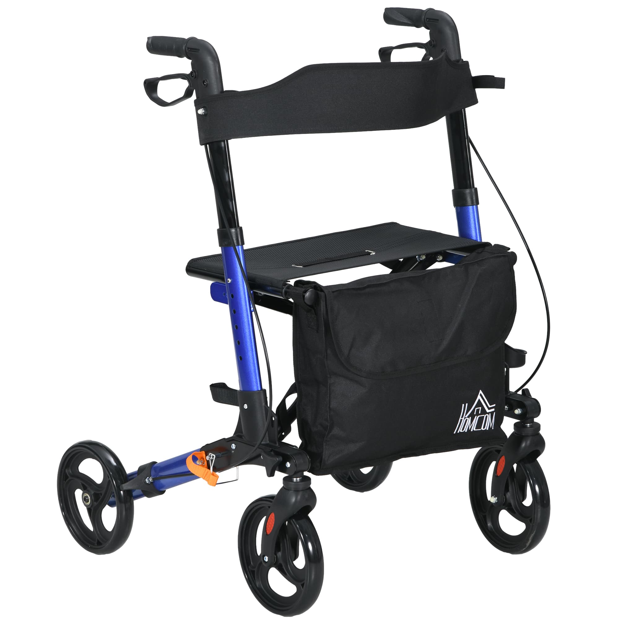 HOMCOM Portable Rollator Walker Folding Aluminum Walker with Carry Bag, 6 Adjustable Height, Cane Holder, for for travel and everyday mobility, Blue