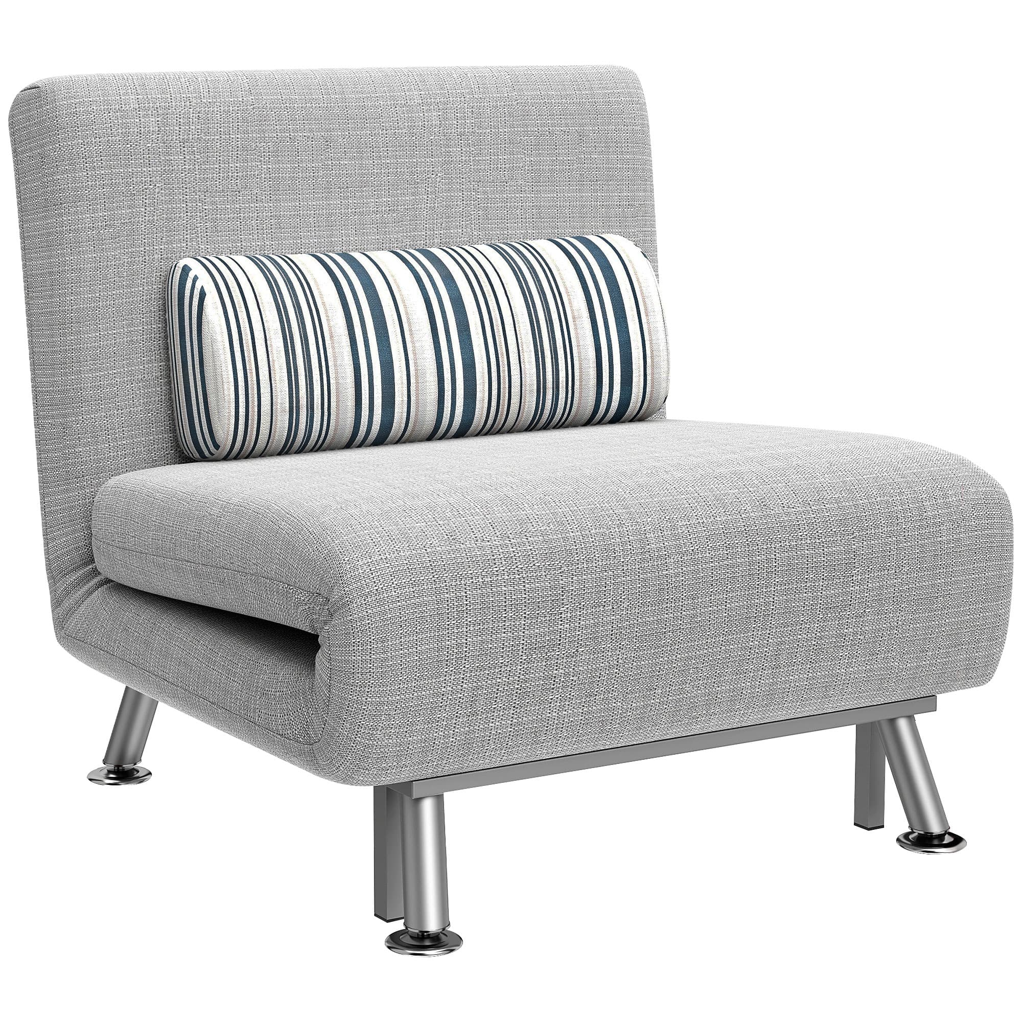 HOMCOM Single Sofa Bed, 1 Person Sleeper Foldable Lounge with Pillow, Grey | Aosom UK