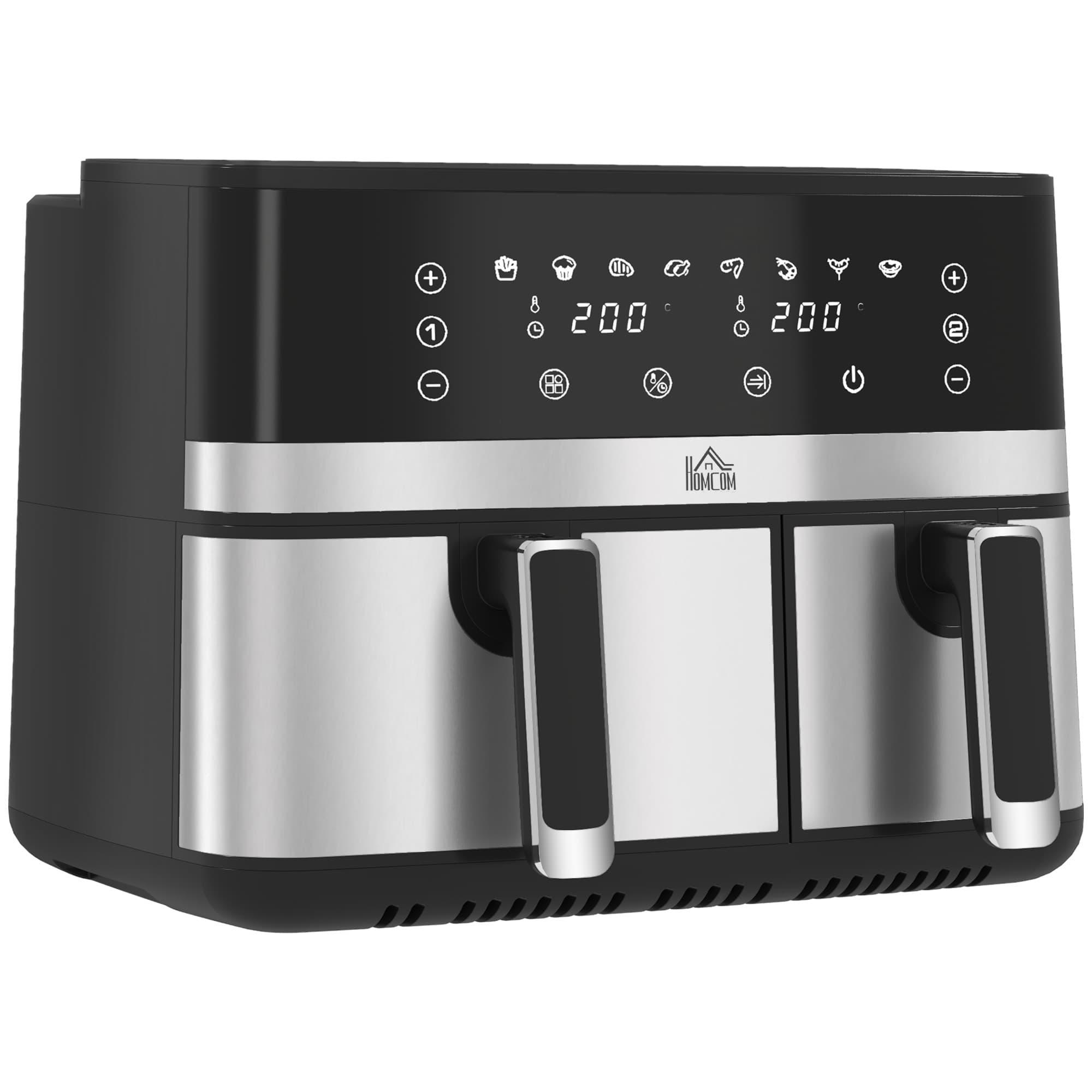 HOMCOM Dual Air Fryer 8.5L Family Size, Double Basket Digital Air Fryer Oven with Smart Finish & 8 Presets | Aosom UK