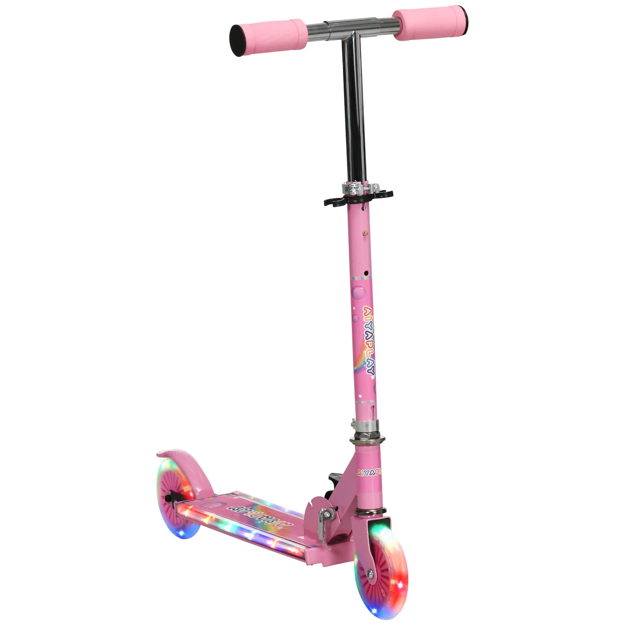 HOMCOM Kids Scooter with LED Wheels, Adjustable Height, Folding Design, Lights & Music, for Ages 3-7, Pink | Aosom UK