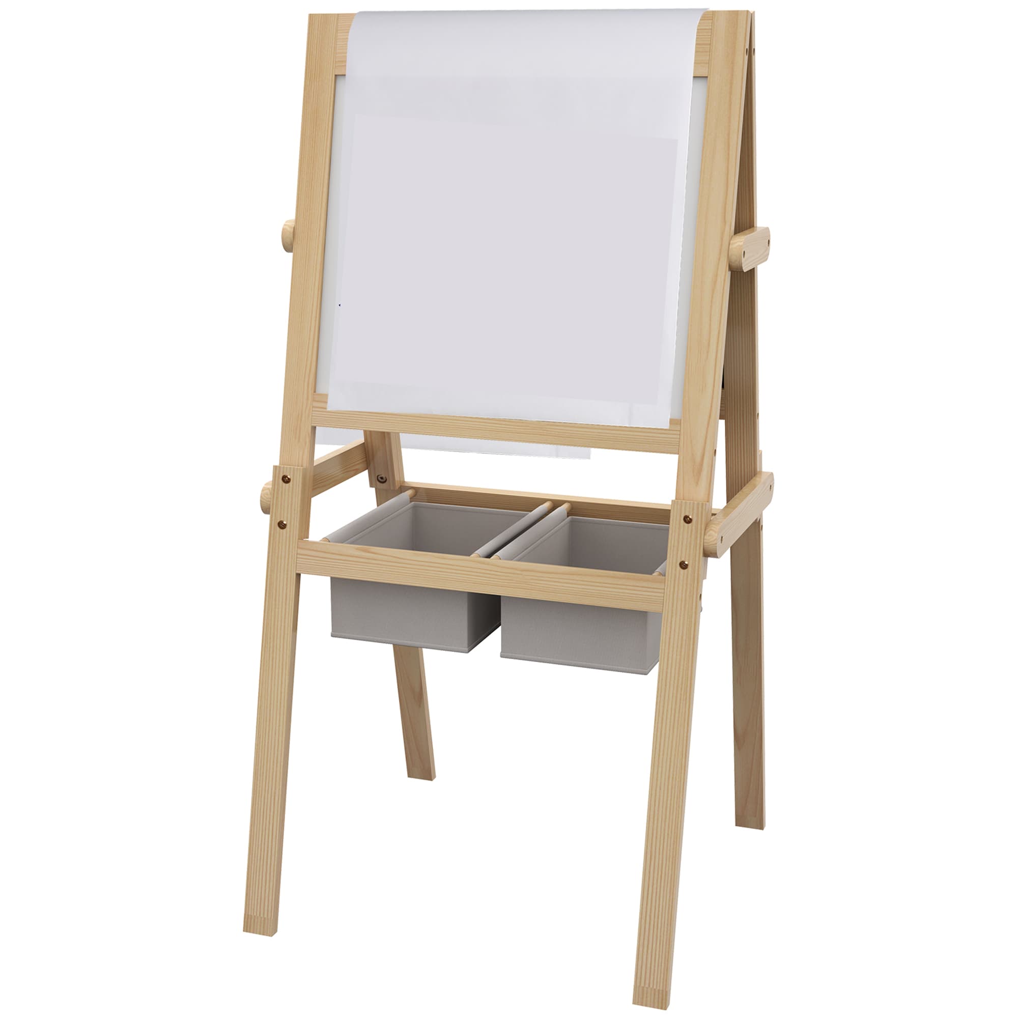 AIYAPLAY Kids Easel with Paper Roll, 3 in 1 Art Easel for Toddlers, Double-Sided Kids Whiteboard Blackboard w/ Storage Baskets, 3-6 Years | Aosom UK