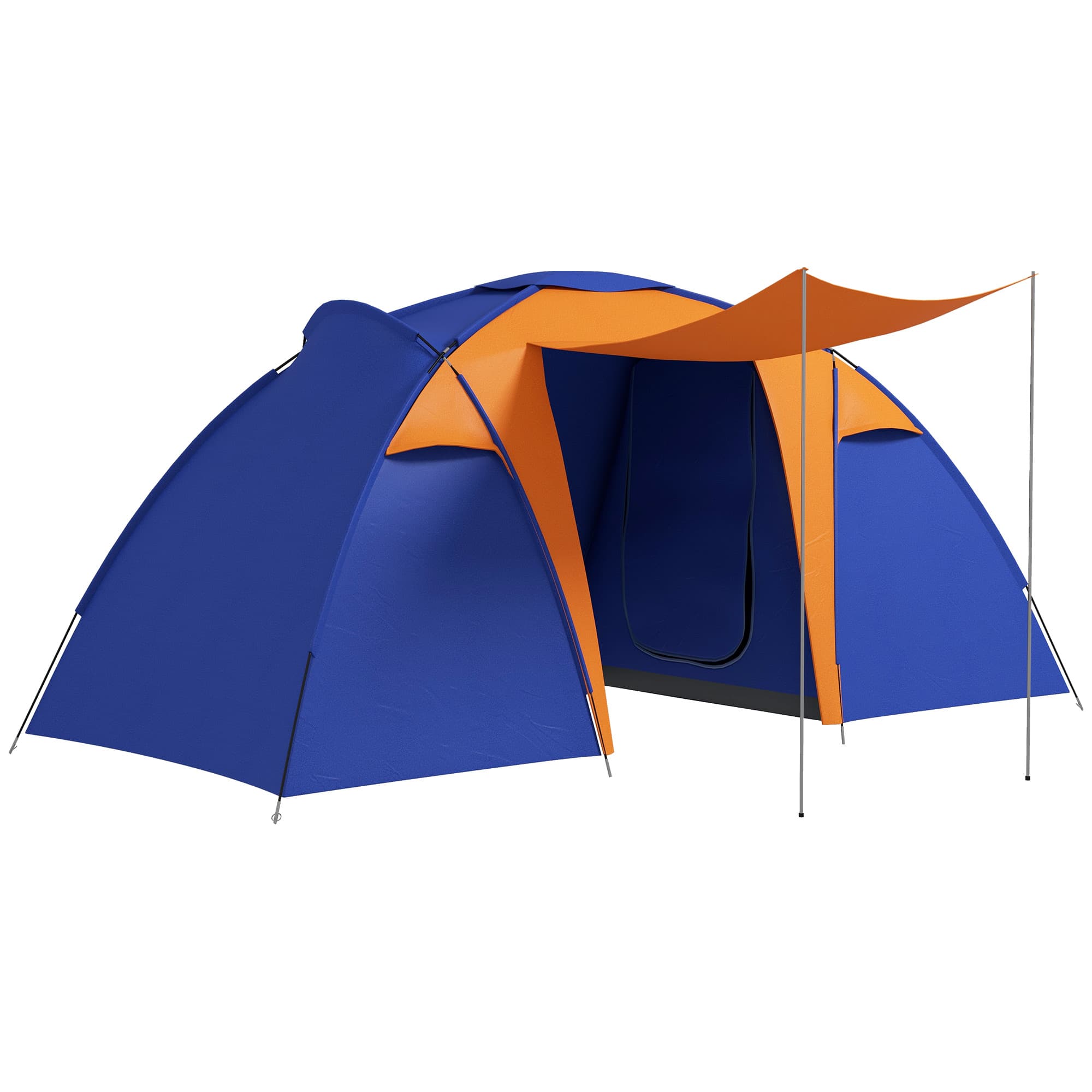 Outsunny 4-6 Person Camping Tunnel Tent with 2 Bedrooms, Living Area, Porch, 2000mm Waterproof, Easy Setup, Portable with Bag
