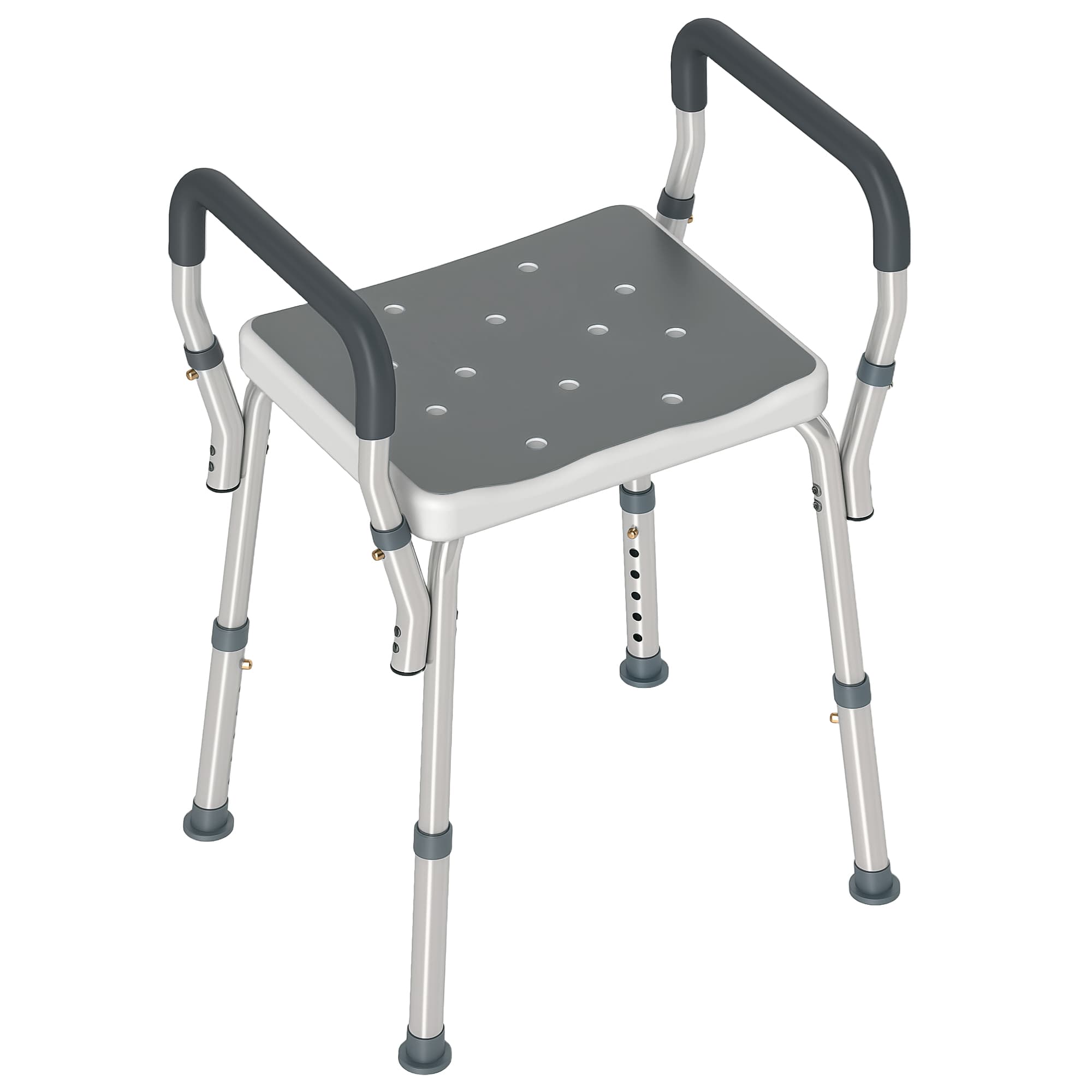HOMCOM Portable Shower Stool, Non-Slip Shower Chair with Adjustable Height, Rust-Free Aluminium Bath Chair, Grey | Aosom UK