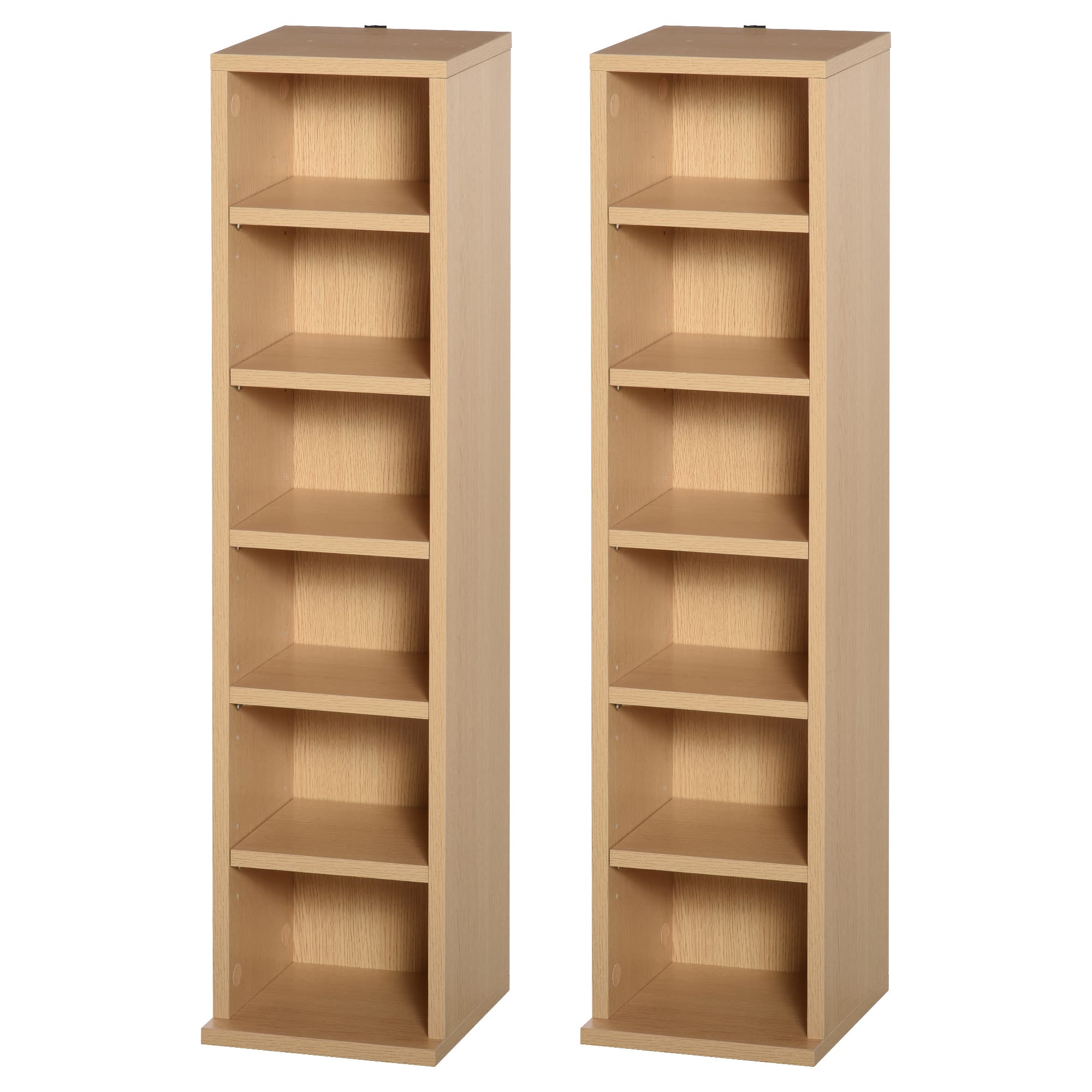 HOMCOM 204 CD Media Display Shelf Unit Set of 2 Blu-Ray DVD Tower Rack w/ Adjustable Shelves Bookcase Storage Organiser, Natural Wood Color