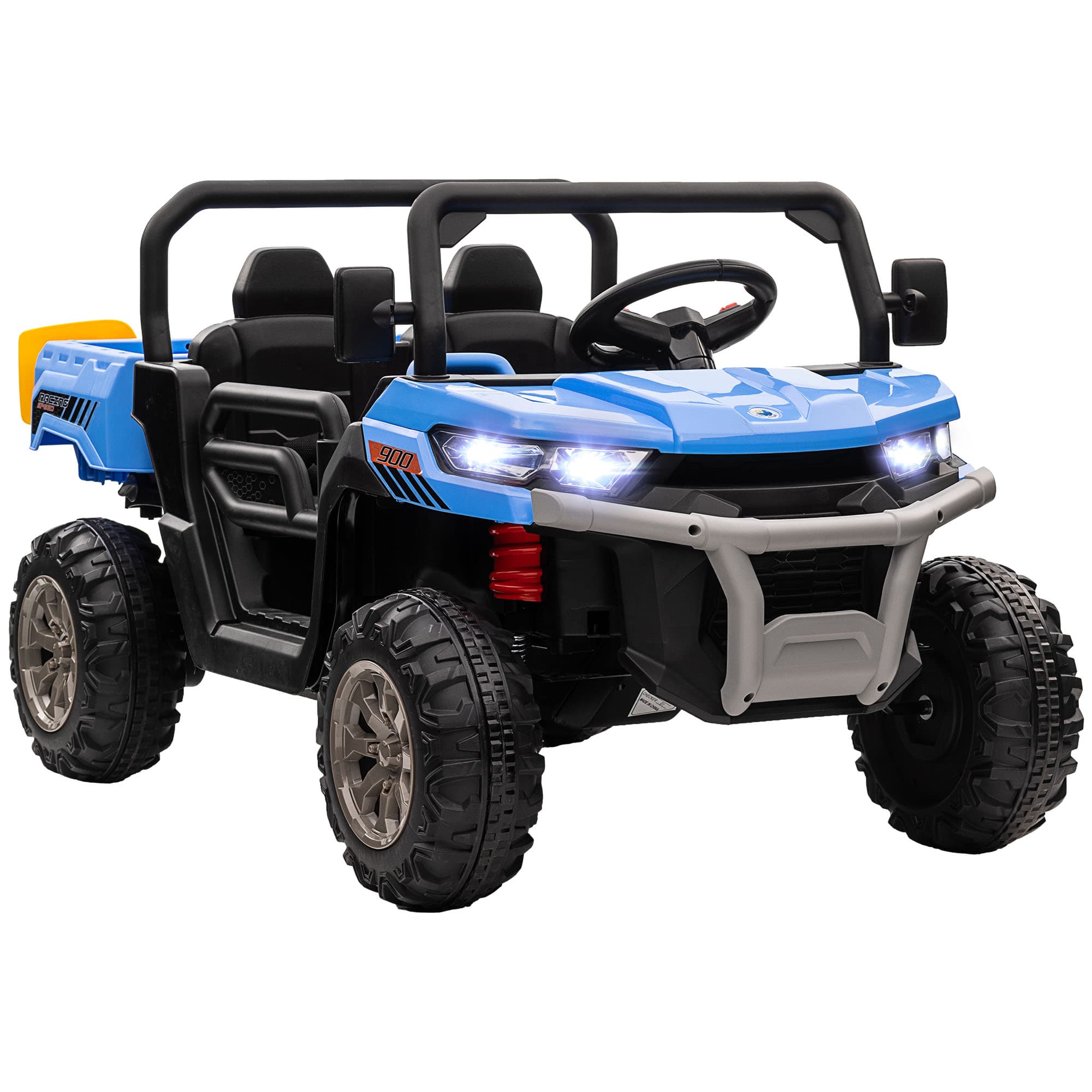 HOMCOM 12V Two-Seater Kids Electric Ride-On Car, with Electric Bucket, Remote Control - Blue | Aosom UK
