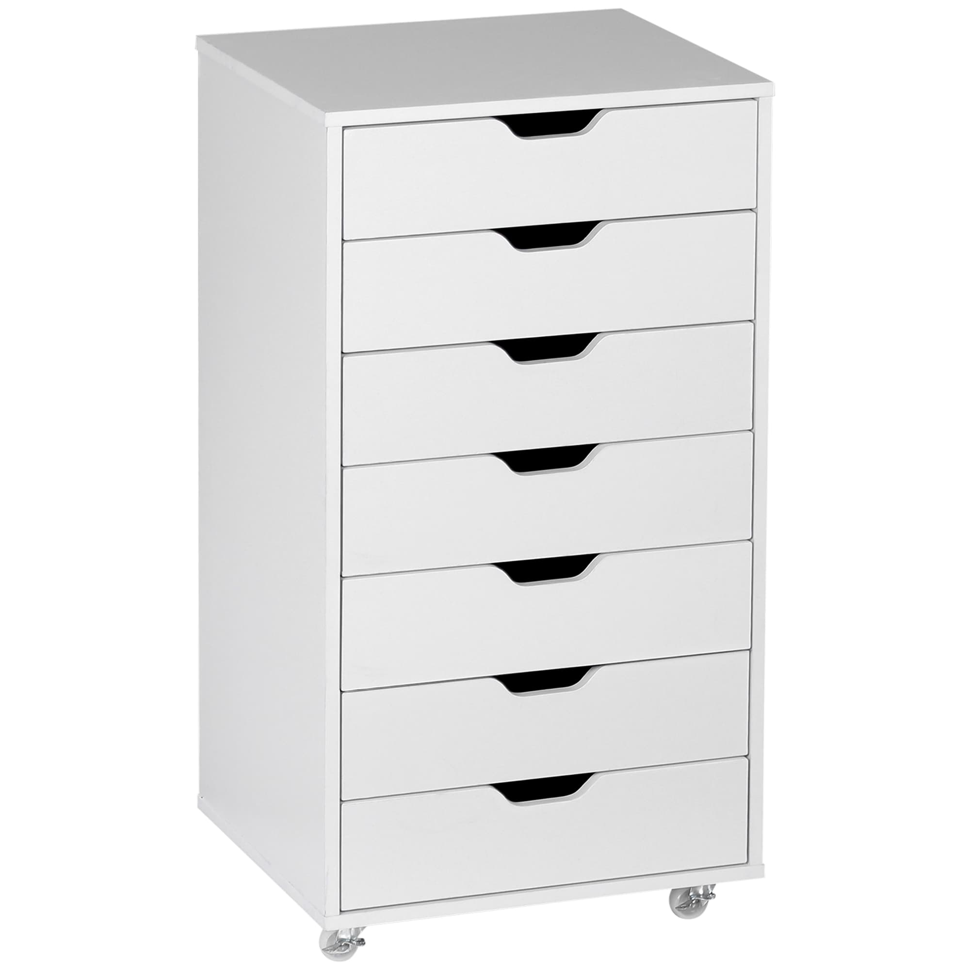Vinsetto Vertical Filing Cabinet, 7-drawer File Cabinet, Mobile Office Cabinet on Wheels for Study, Home Office, White | Aosom UK