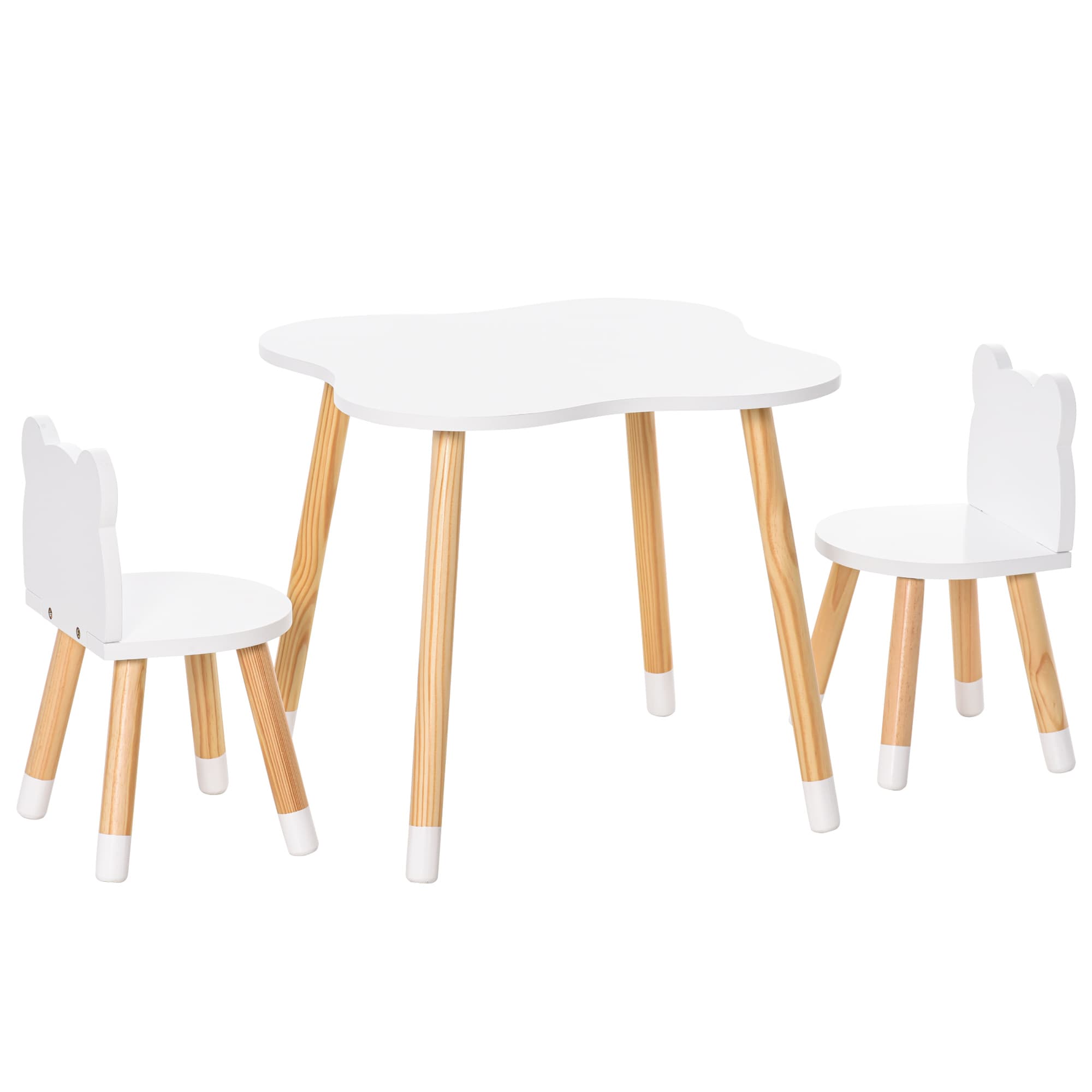HOMCOM 3 Piece Kids Table and Chair Set with 2 Bear-shaped Chairs, White | Aosom UK