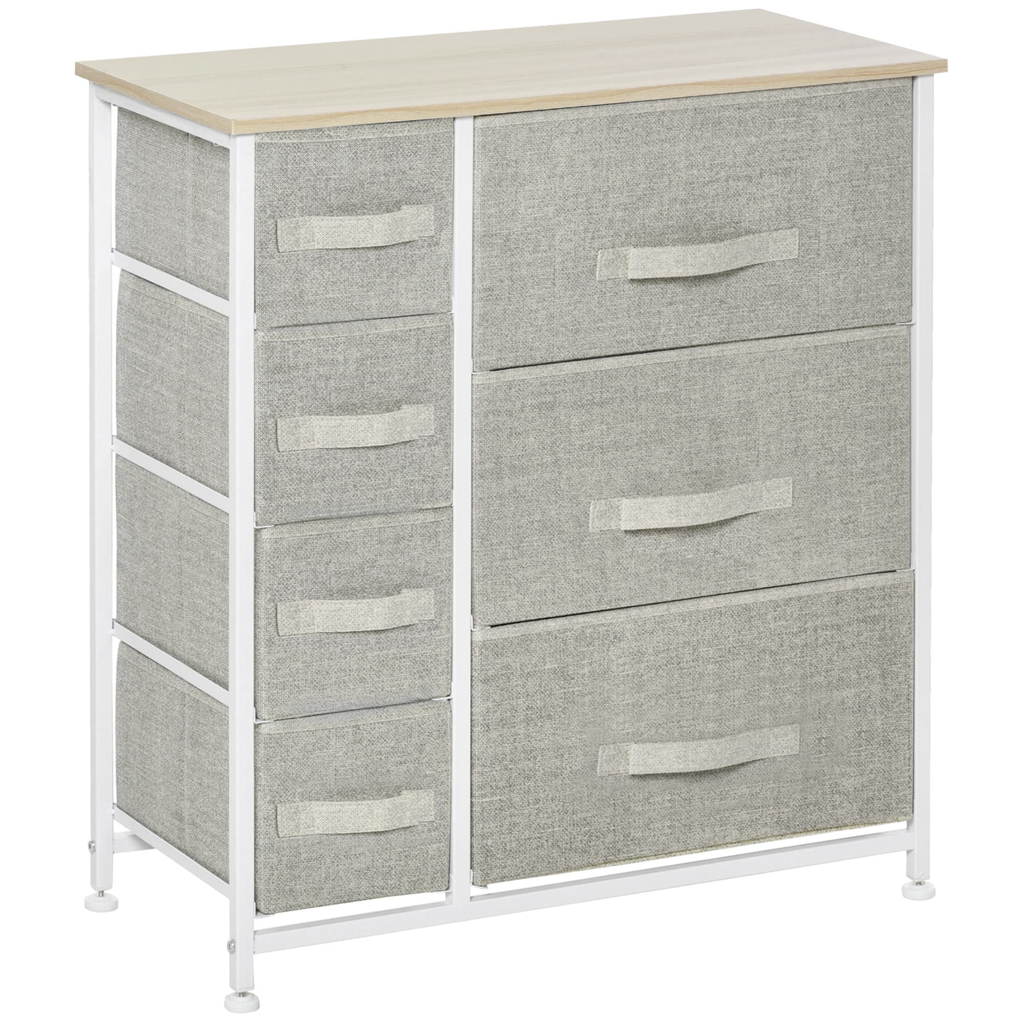 HOMCOM 7 Drawer Cabinet, Vertical Linen Storage Dresser Tower with Metal Frame, Adjustable Feet for Living Room, Bathroom, Kitchen, Grey | Aosom UK