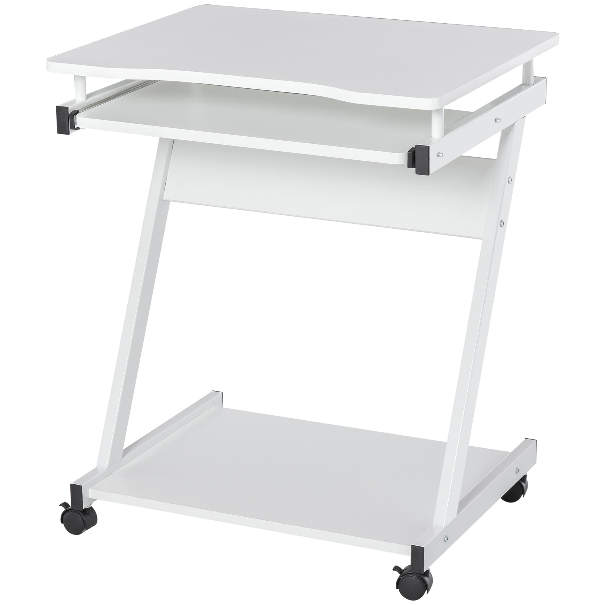 HOMCOM Movable Compact Small Computer PC Desk with 4 Moving Wheels Sliding Keyboard Tray Home Office Gaming Study Workstation White | Aosom UK