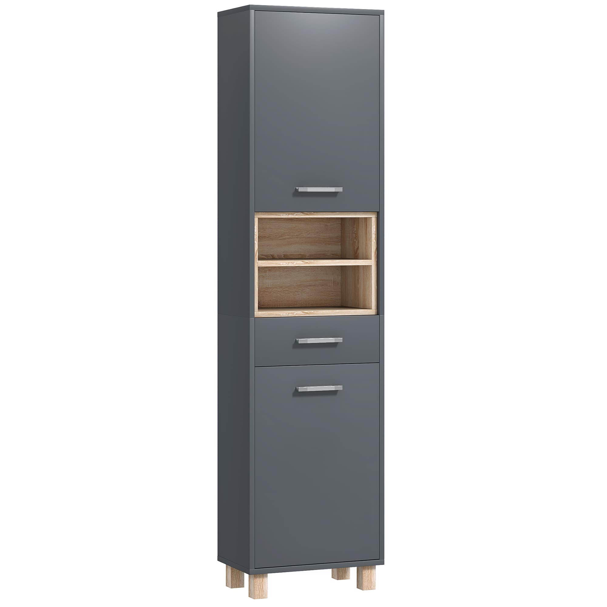 HOMCOM Tall Bathroom Storage Cabinet with MDF Triamine Board Tall Bathroom Cupboard with Waterproof Sticker and Open Shelves - Matte Grey | Aosom UK