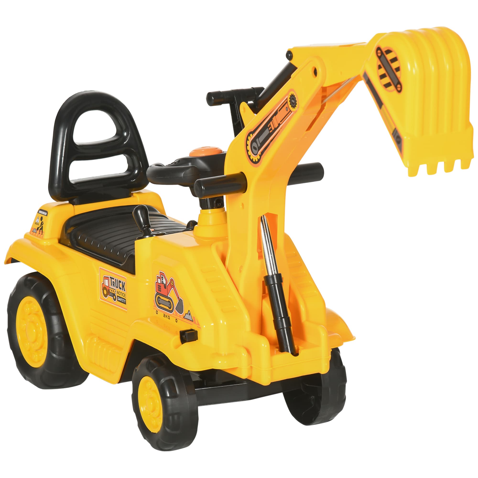 HOMCOM 2 in 1 Kids Ride On Tractor Pull Cart with Bucket, Under Seat Storage, Horn, High Backrest, for 1.5-4 Years Old, Yellow | Aosom UK