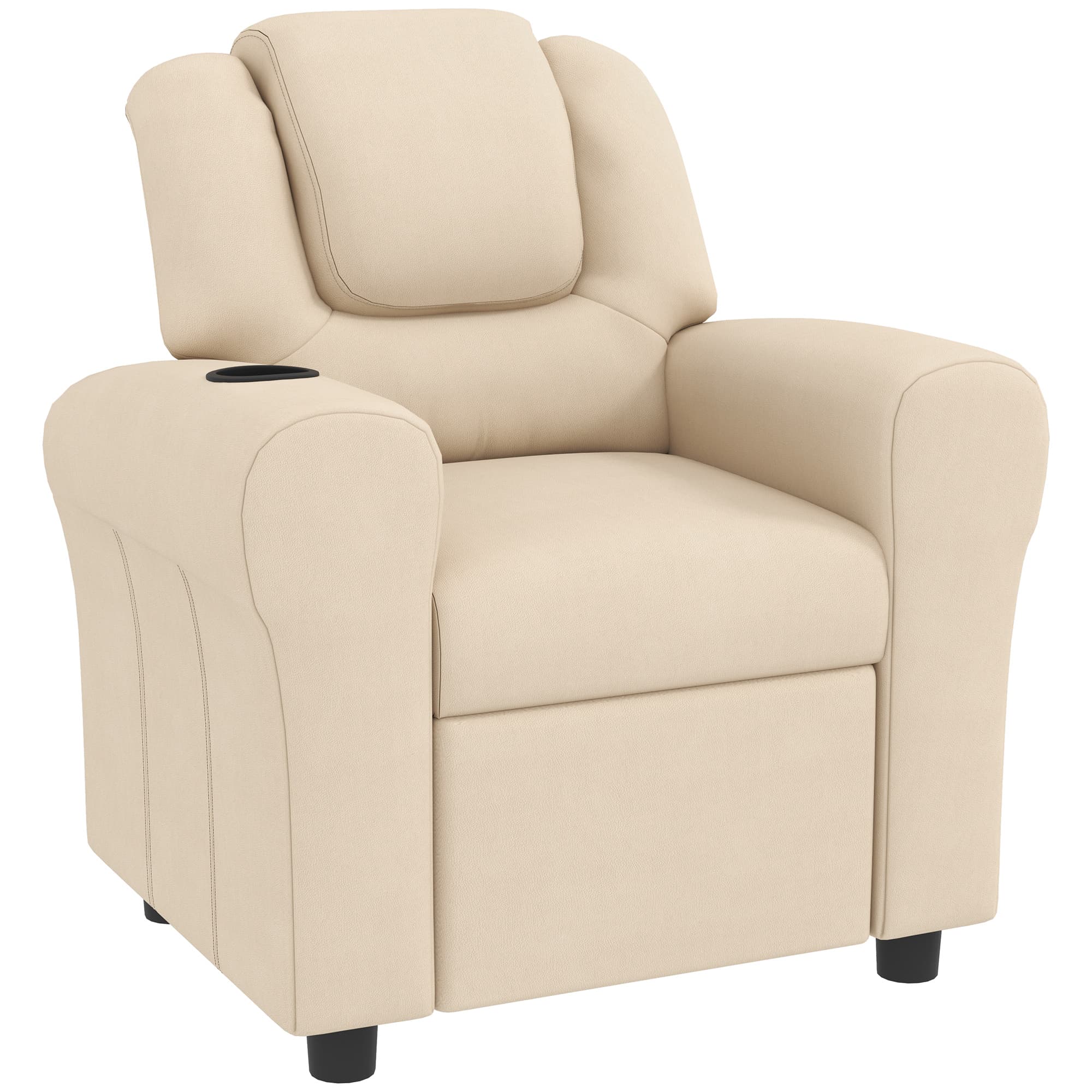 HOMCOM Kids Recliner Chair, PU Leather with Adjustable Backrest, Footrest, Padded Headrest, Beige | Aosom UK