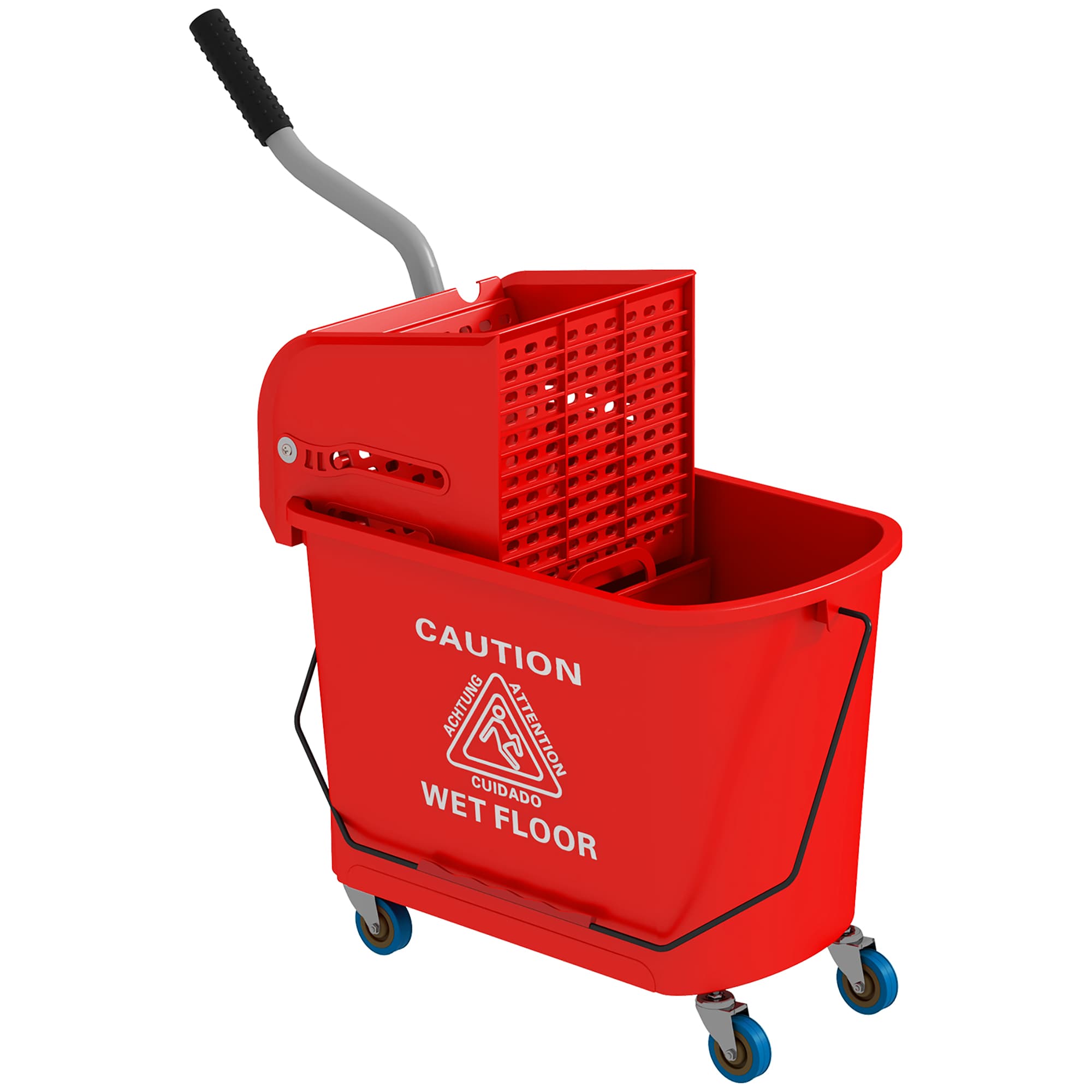 HOMCOM 20L Mop Bucket with Wringer and Handle, Mop Bucket on Wheels for Floor Cleaning, Separate Dirty and Clean Water, Red | Aosom UK