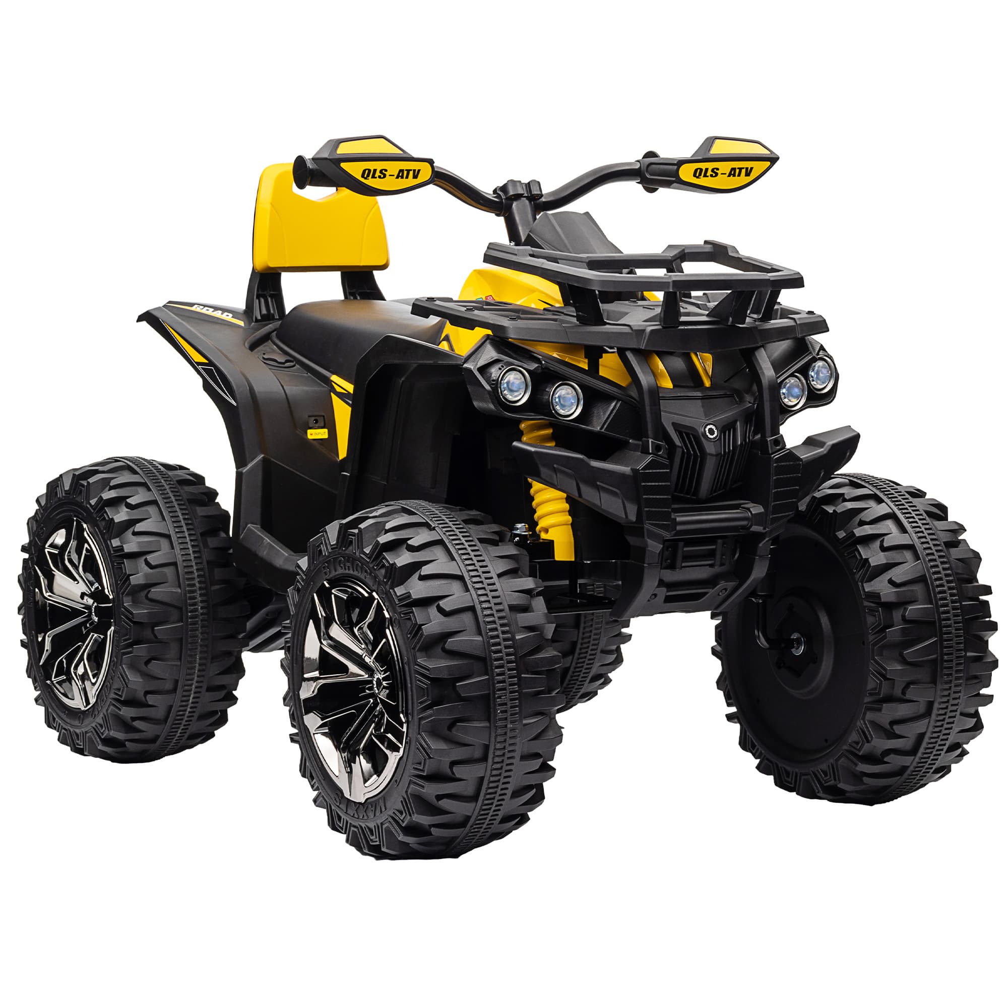 HOMCOM 12V Quad Bike ATV with LED Lights, Music, Backrest, Forward, Backward, Yellow | Aosom UK