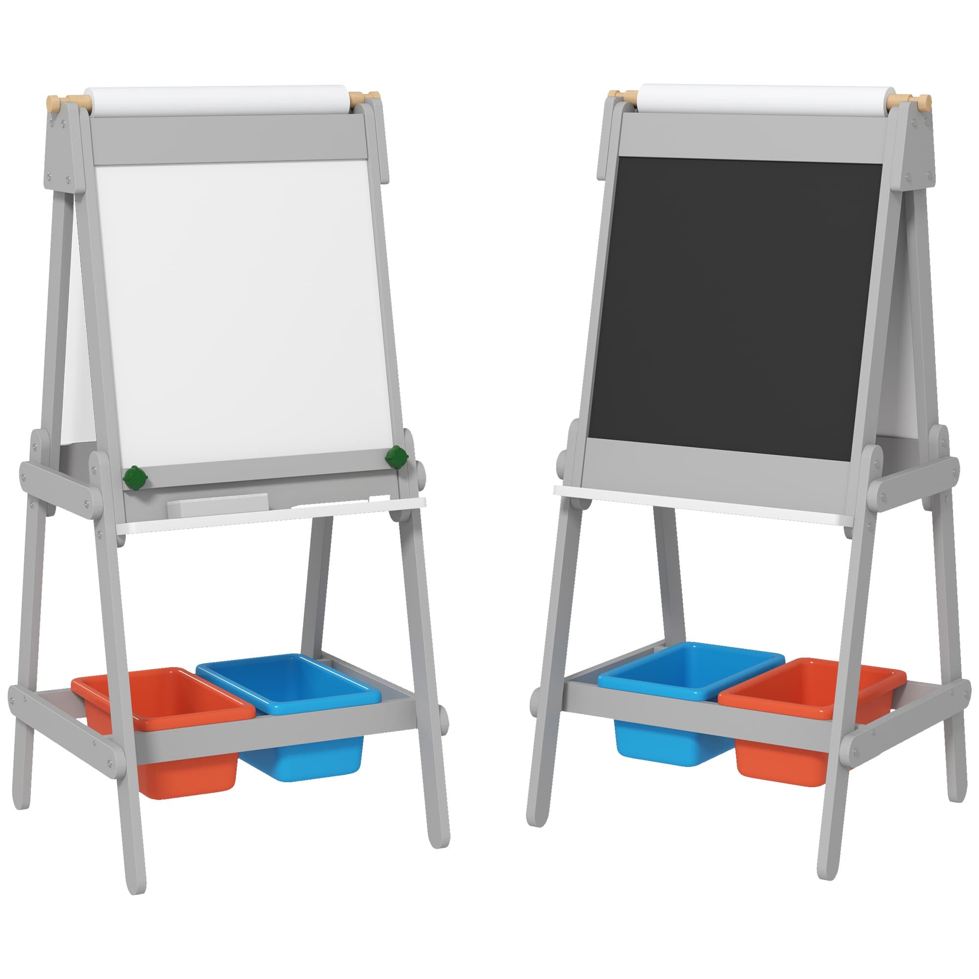AIYAPLAY Art Easel for Kids with Paper Roll, Double Sided Painting Easel with Chalk Board, White Board