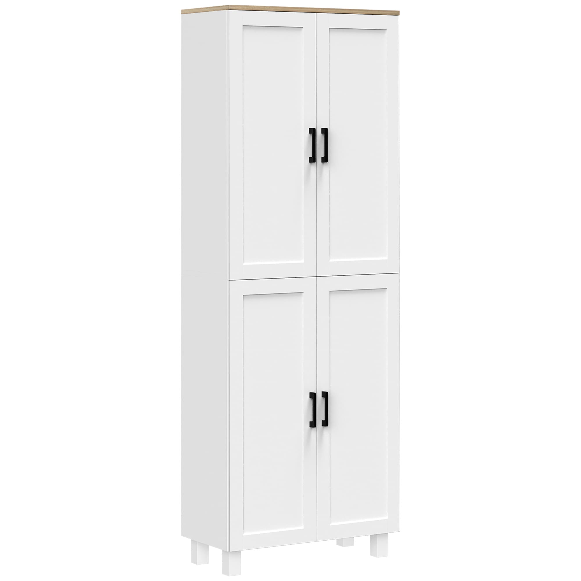 HOMCOM Freestanding Kitchen Cupboard, 4-Door Storage Cabinet Organizer with Adjustable Shelves, 170cm, White | Aosom UK