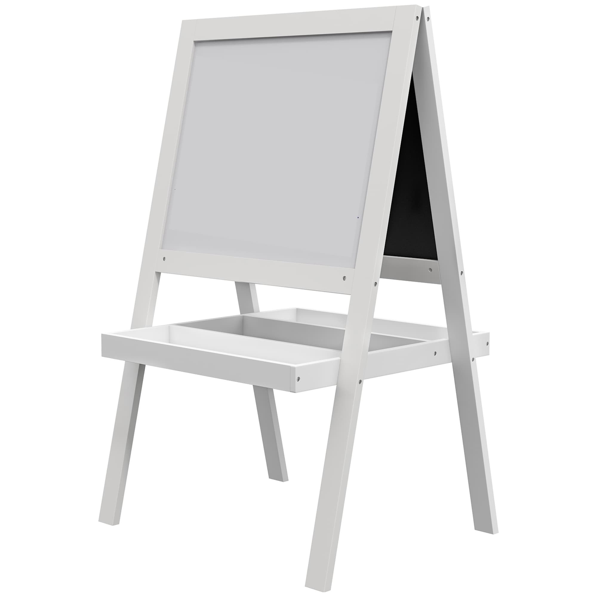 AIYAPLAY Double-Sided Kids Easel, Art Easel for Toddlers, 2-in-1 Kids Whiteboard Blackboard with Storage Shelf for Ages 18-48 Months - White