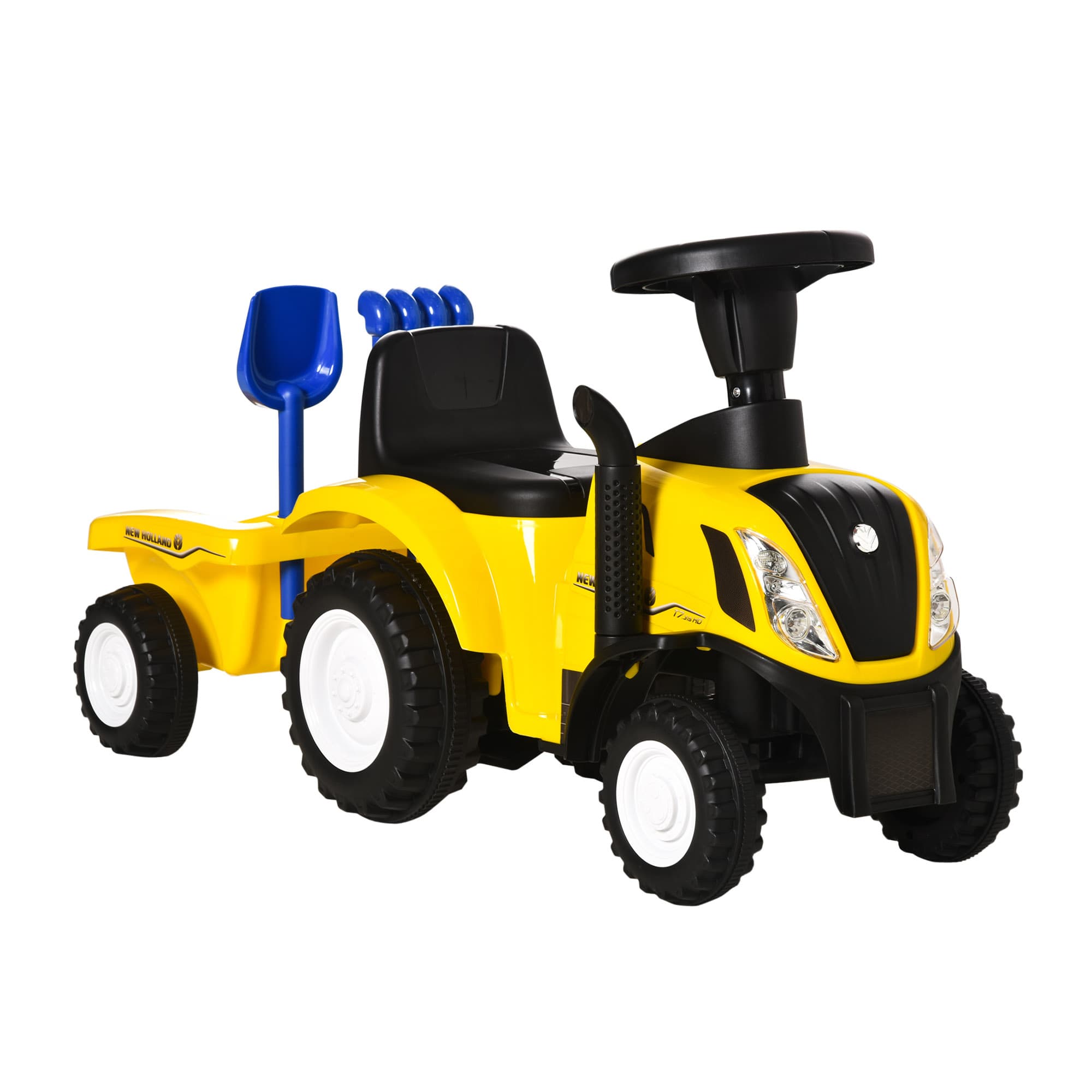HOMCOM Compatible Baby Toddler Sliding Car NEW HOLLAND Licensed Foot to Floor Slider w/ Horn Storage Steering Wheel for 12-36 Months Yellow | Aosom UK
