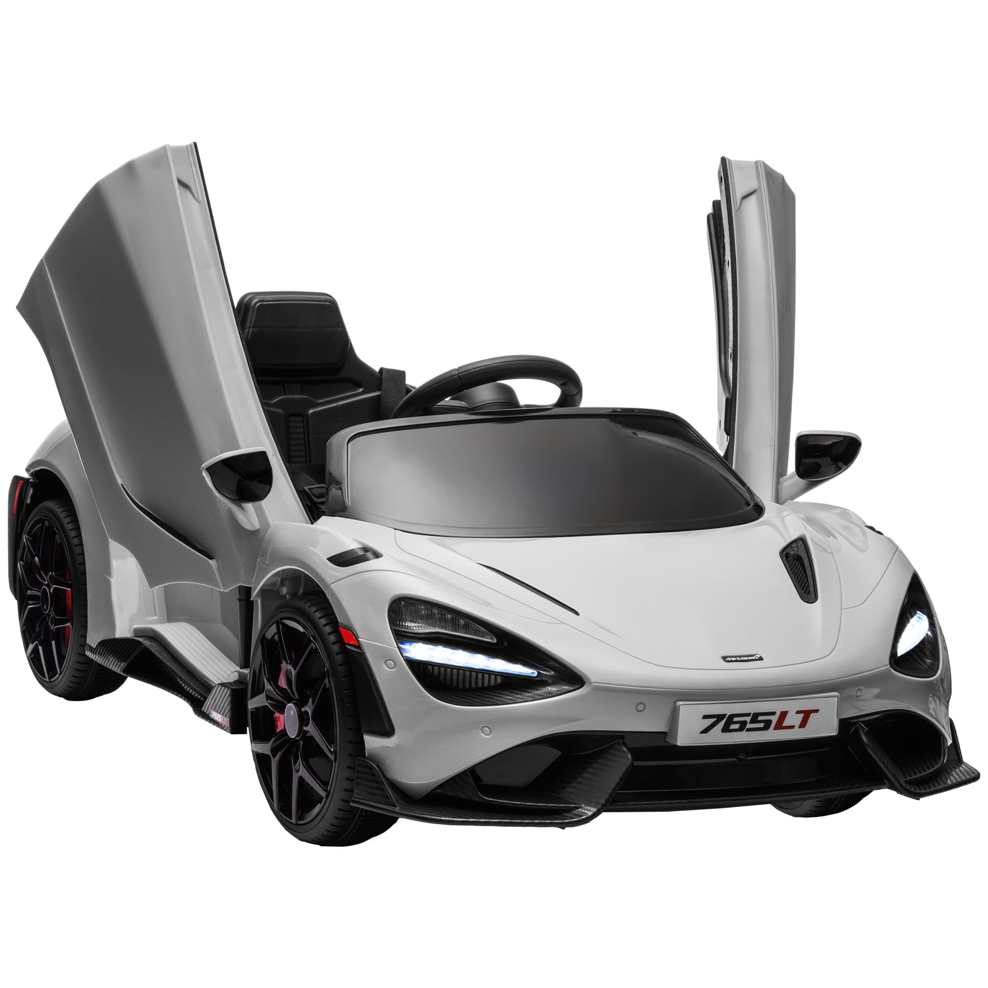 AIYAPLAY McLaren 765LT Licensed 12V Kids Electric Ride on Car with Butterfly Doors Remote Control Training Wheels Grey | Aosom UK