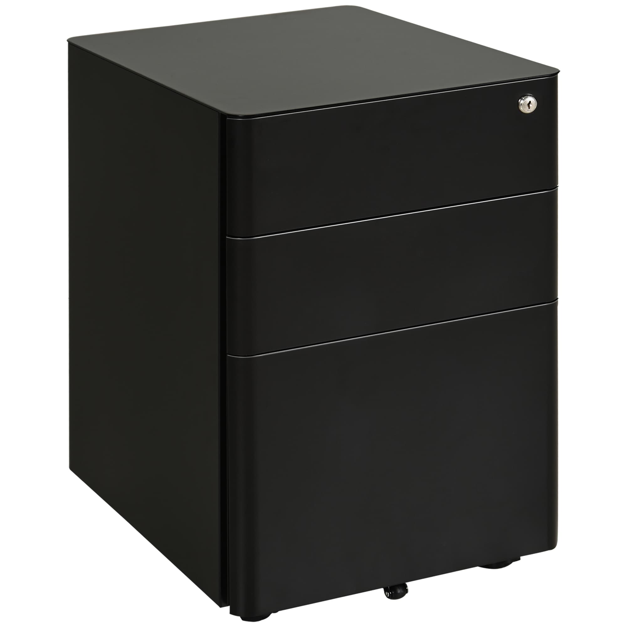 Vinsetto Filing Cabinet, 3-Drawer Small File Cabinet with Lock, for Letter/Legal/A4, Steel Office Storage with Wheels, Black | Aosom UK
