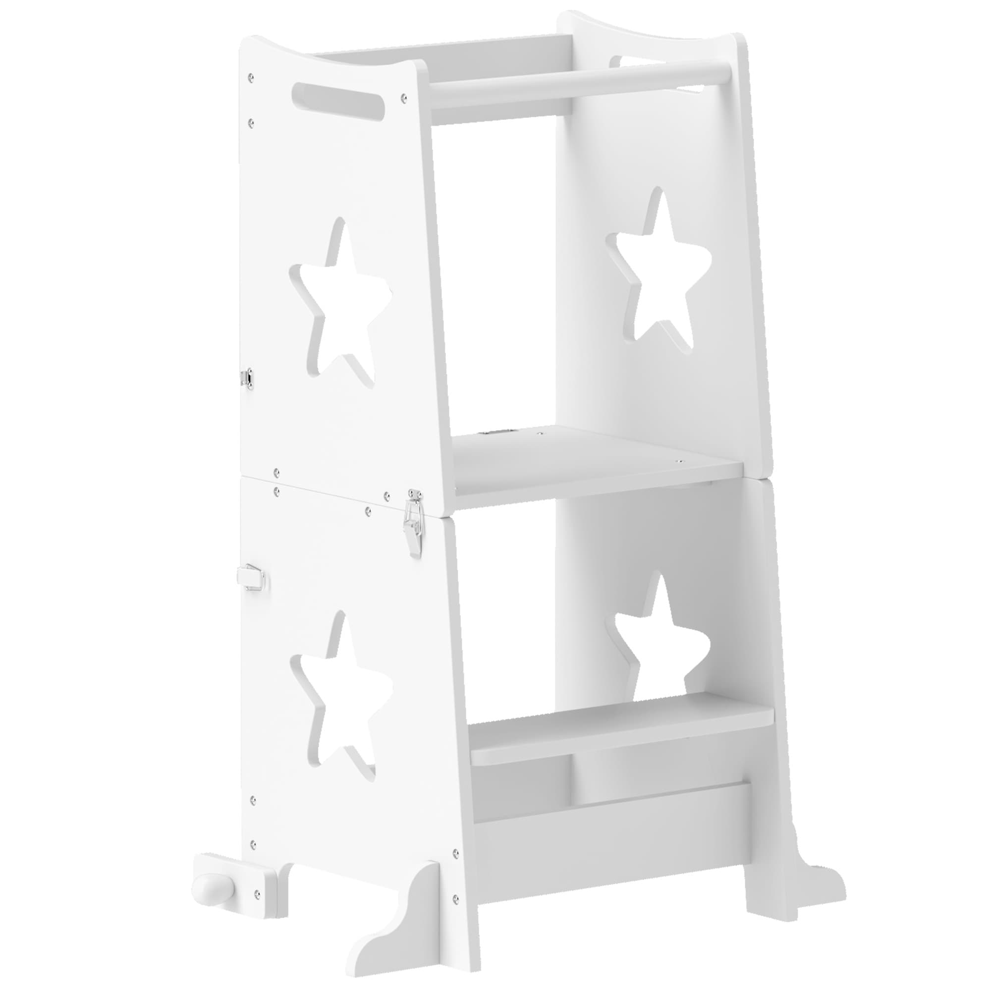 AIYAPLAY 2 in 1 Toddler Step Stool with Safety Rail for Kitchen, Bathroom, White