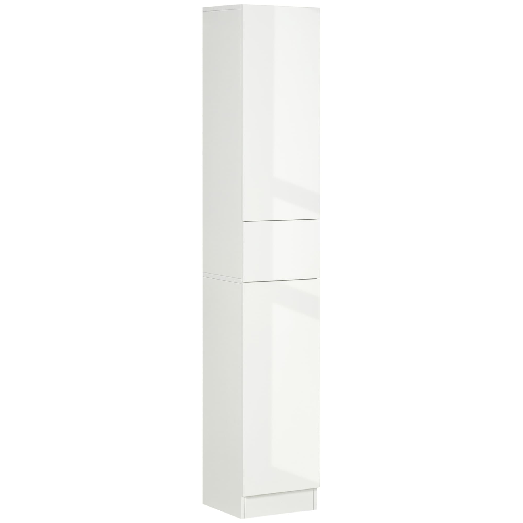 kleankin Luxury Tall Bathroom Cabinet with, High Gloss Bathroom Cabinet with Push-to-Open Door for Minimalist Style, White | Aosom UK