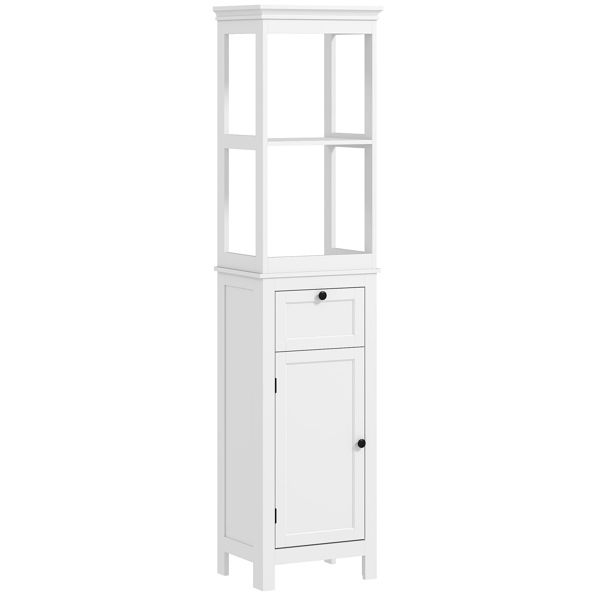 HOMCOM Tall Bathroom Cabinet, Slim Bathroom Storage Cabinet with Shelves, Soft Close Door and Drawer, Adjustable Shelf, White | Aosom UK